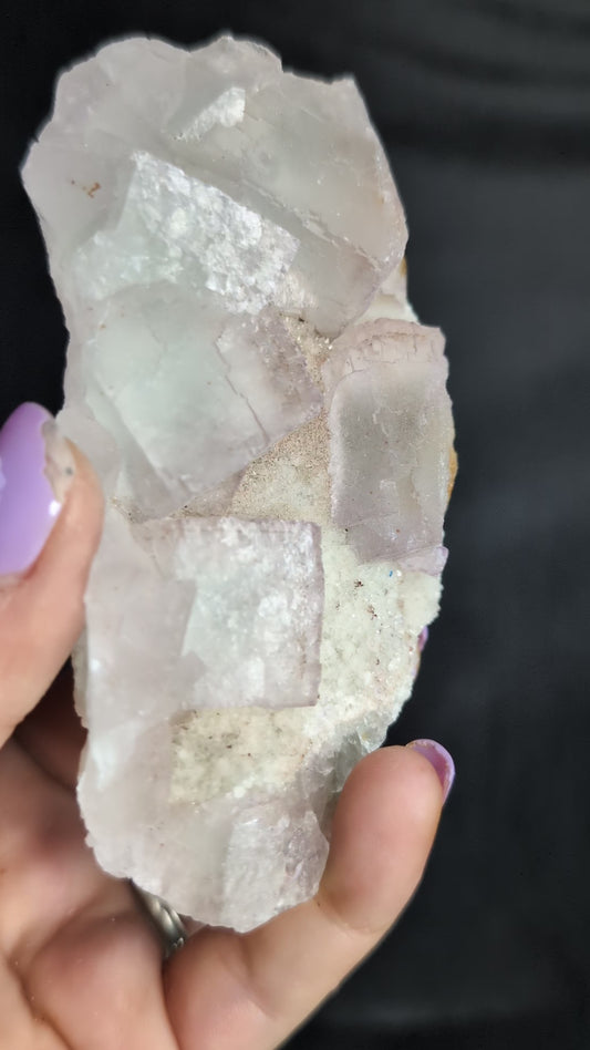 Pale Lavender Fluorite on Druzy Quartz | UV Reactive | 240g