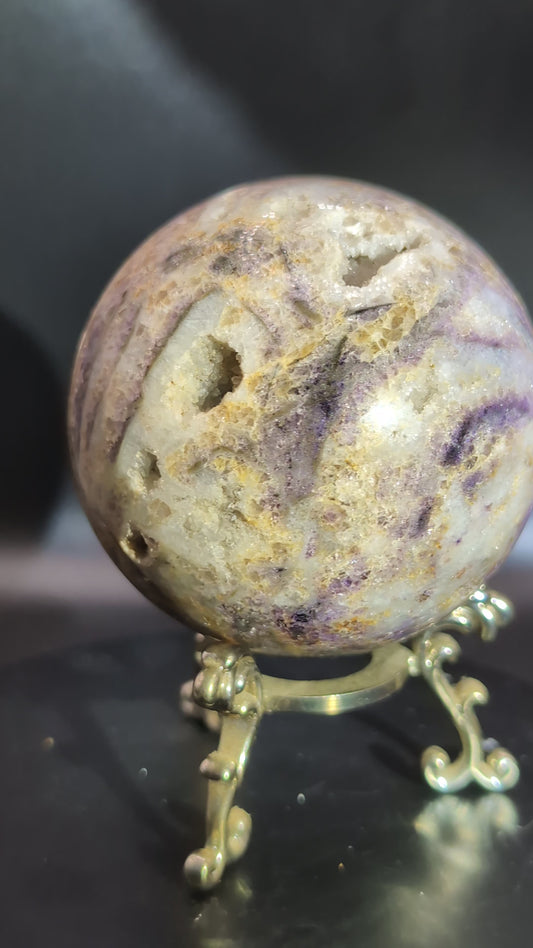 UV Reactive Fluorite in Quartz Sphere 6.3cm (381g) – Druzy Crystal Ball with Blue Glow