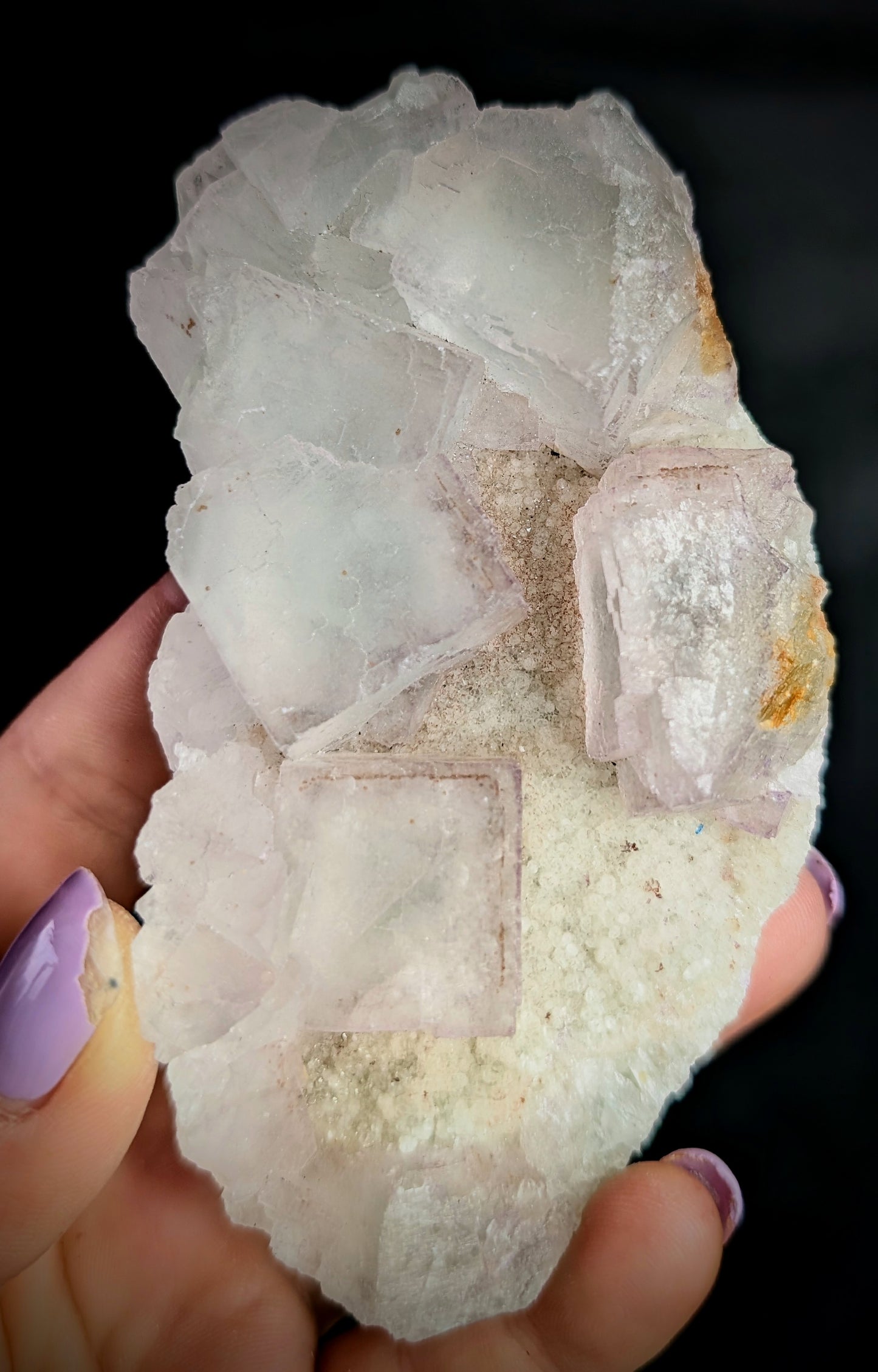 Pale Lavender Fluorite on Druzy Quartz | UV Reactive | 240g