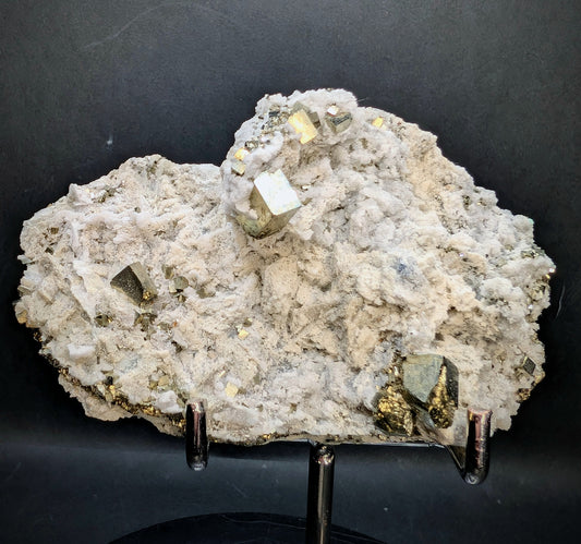 Pyrite Crystal Cluster on Quartz Matrix – Erongo, Namibia | Natural Cubic Pyrite Mineral Specimen