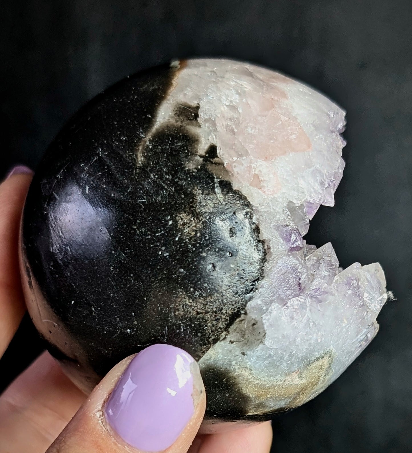 Chevron Amethyst Geode Sphere | Natural Crystal Sphere | 412g
