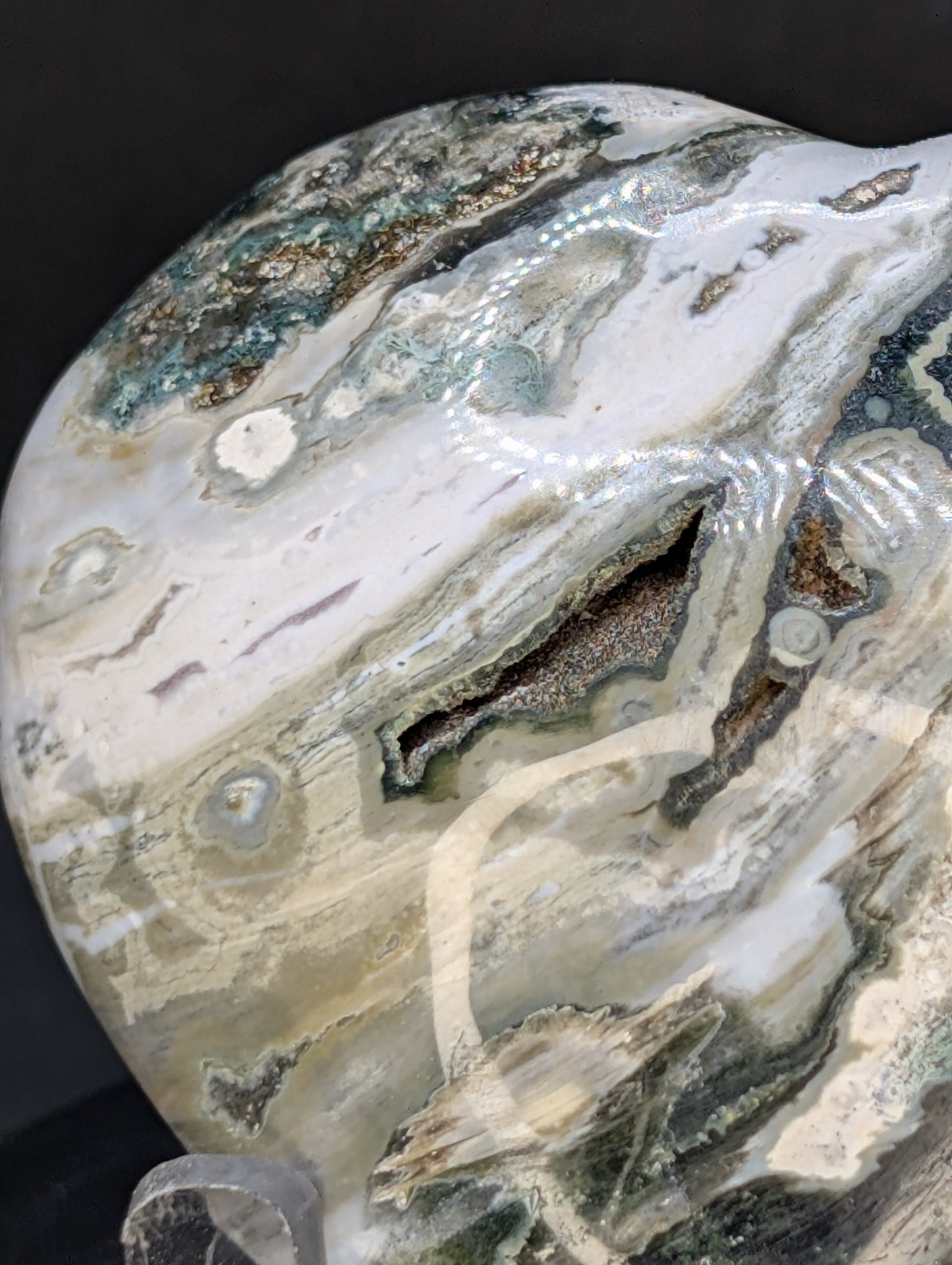 Ocean Jasper Heart with Druzy Pocket – Polished Orbicular Jasper from Madagascar – 270g