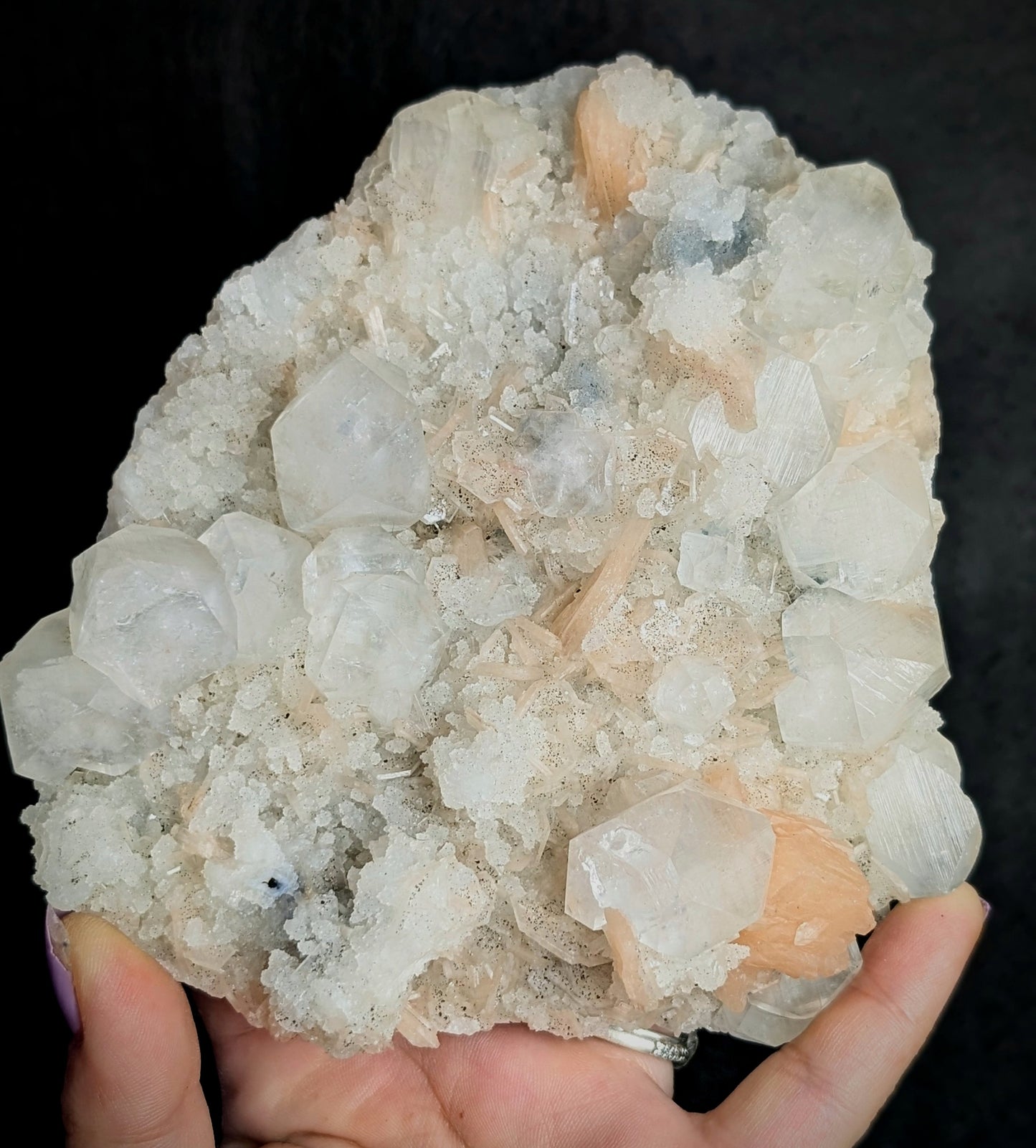 Premium Apophyllite with Peach Stilbite & Druzy Chalcedony | India