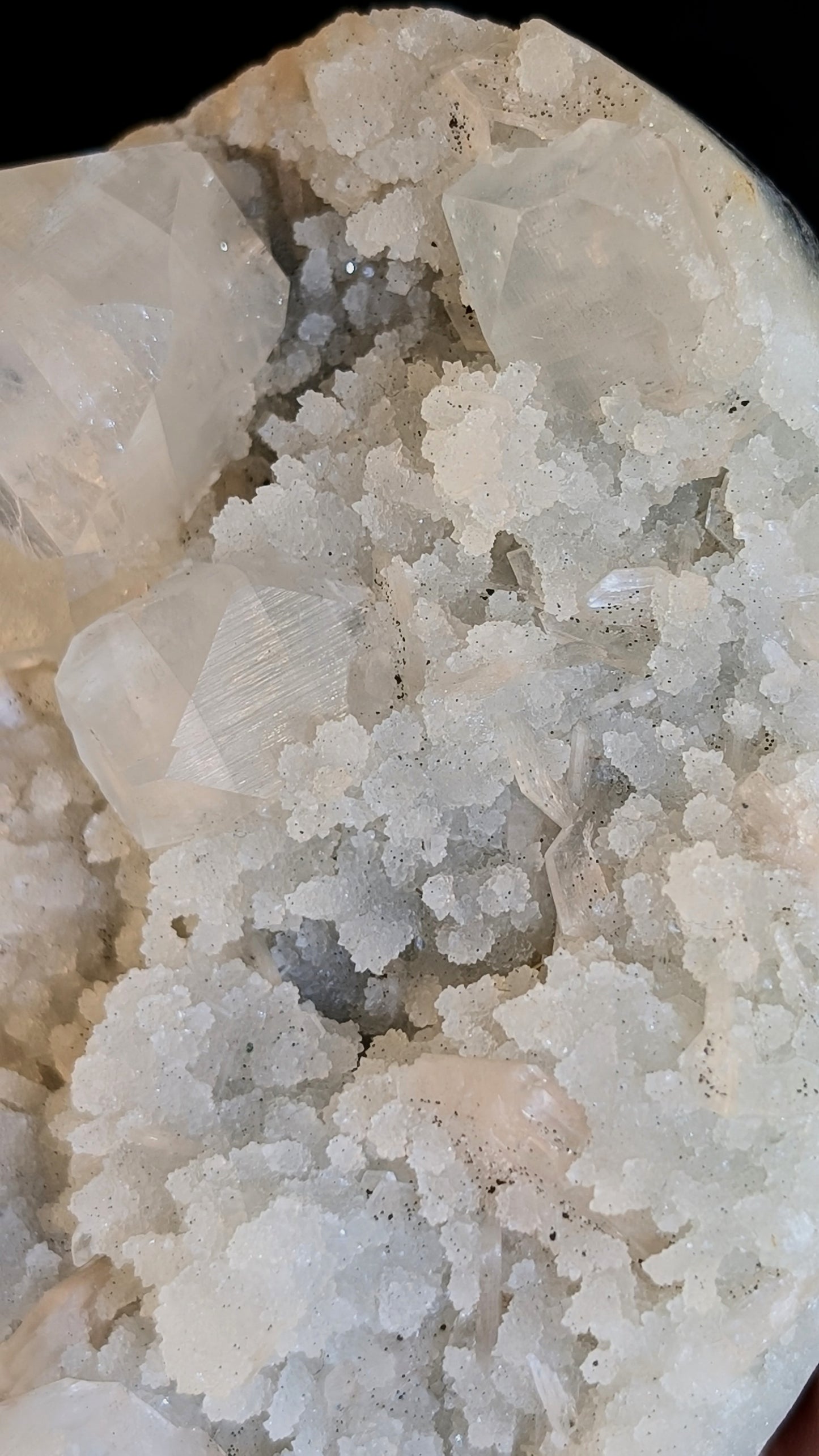 White Apophyllite on Druzy Chalcedony with Stilbite | Indian Zeolite Crystal | 240g