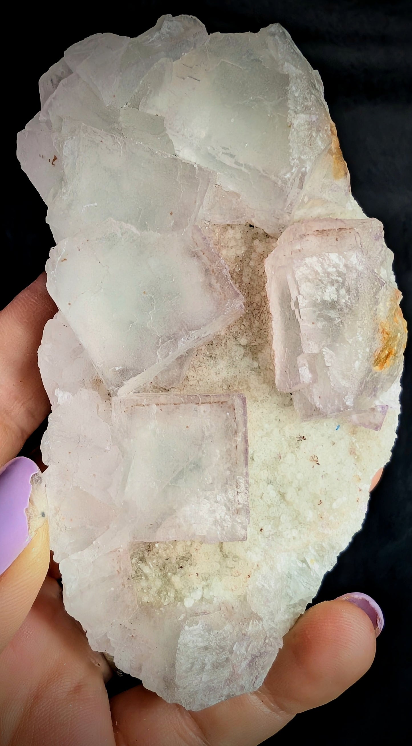 Pale Lavender Fluorite on Druzy Quartz | UV Reactive | 240g