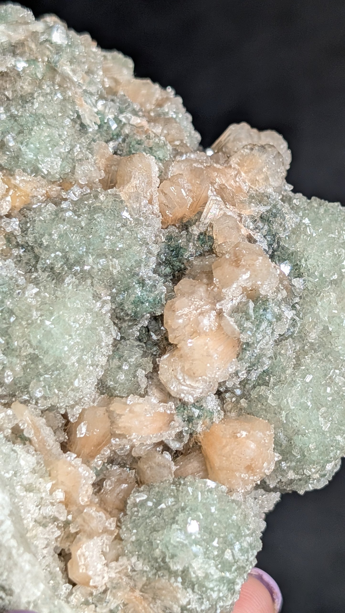 Green Apophyllite, Stilbite & Druzy Quartz Cluster | Natural Indian Zeolite Mineral Specimen | 251g