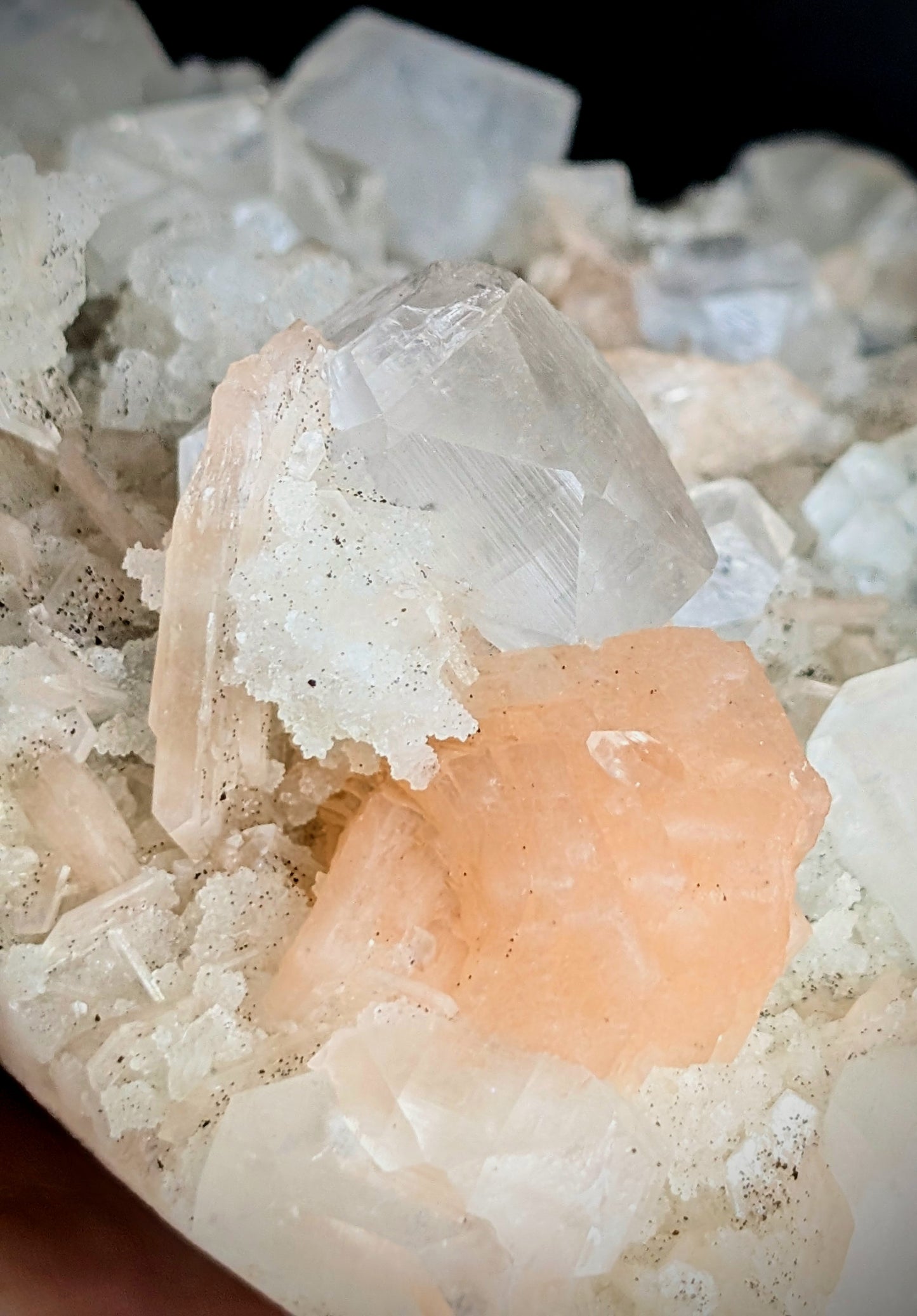 Premium Apophyllite with Peach Stilbite & Druzy Chalcedony | India