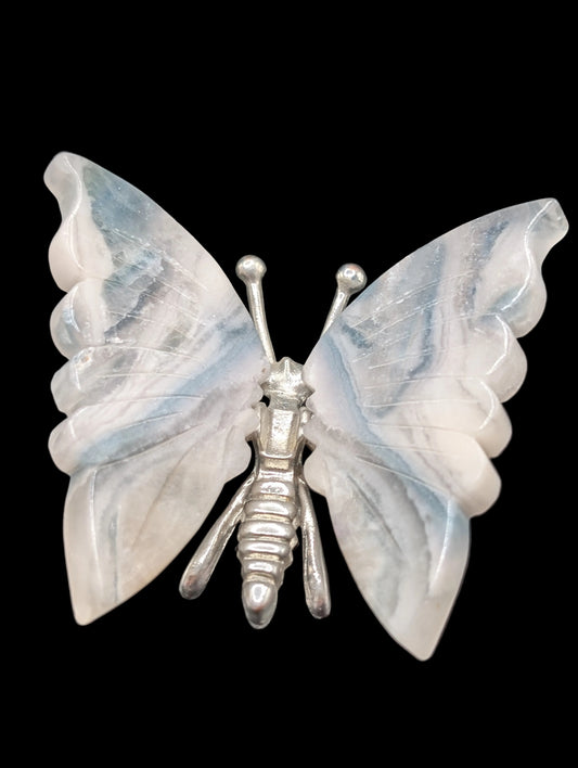 White Banded Calcite Butterfly (White Onyx) | Crystal Butterfly Ornament