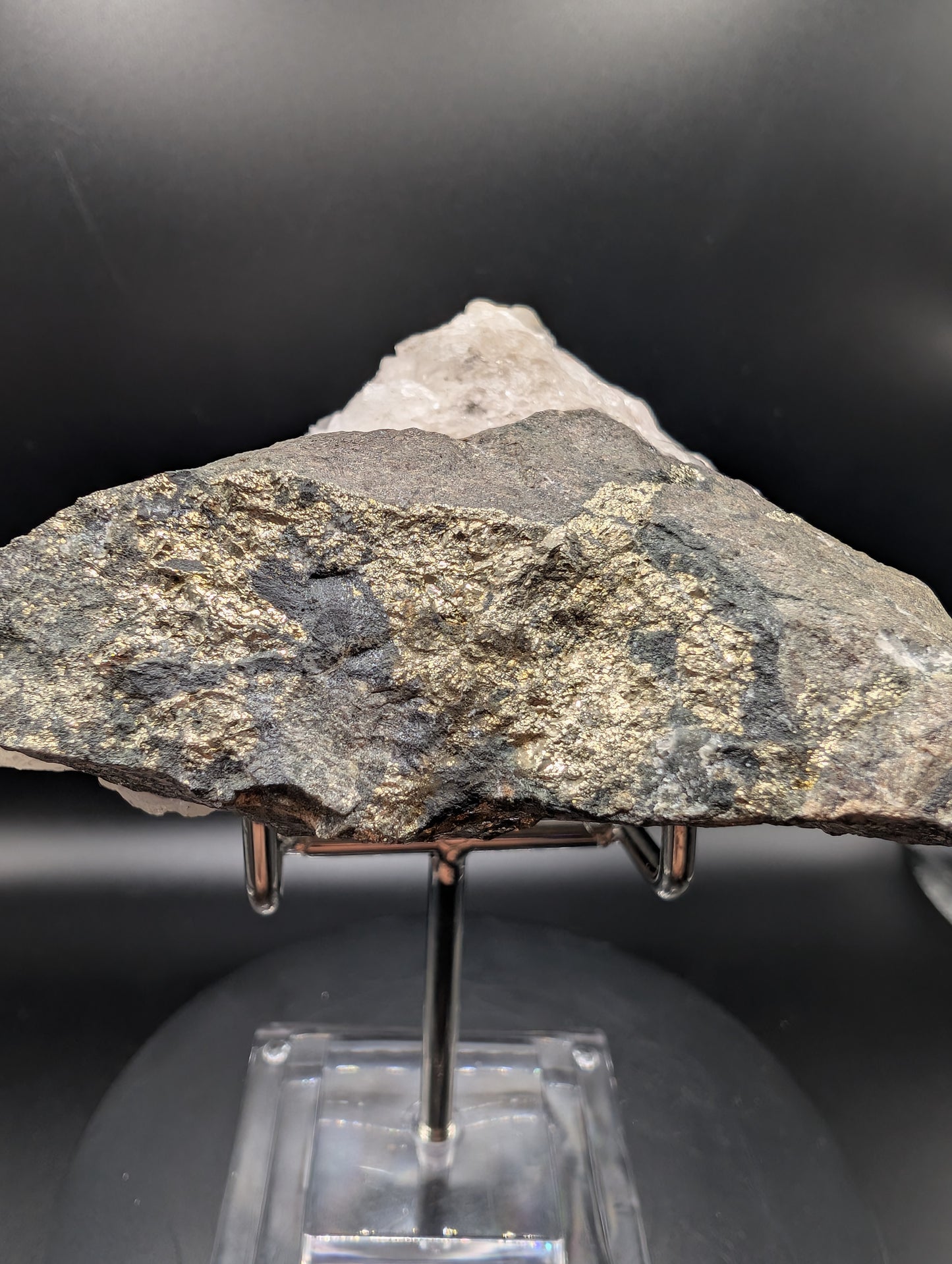 Pyrite on Calcite Cluster – UV Reactive Orange Fluorescence Crystal Specimen (400g)