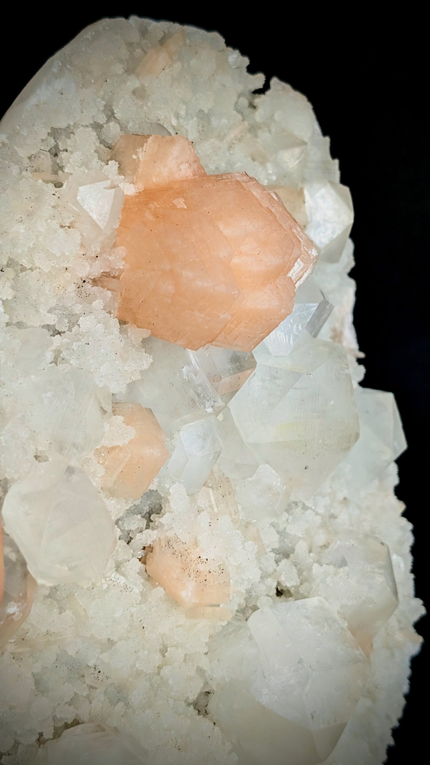 Premium Apophyllite with Peach Stilbite on Druzy Chalcedony | Maharashtra, India
