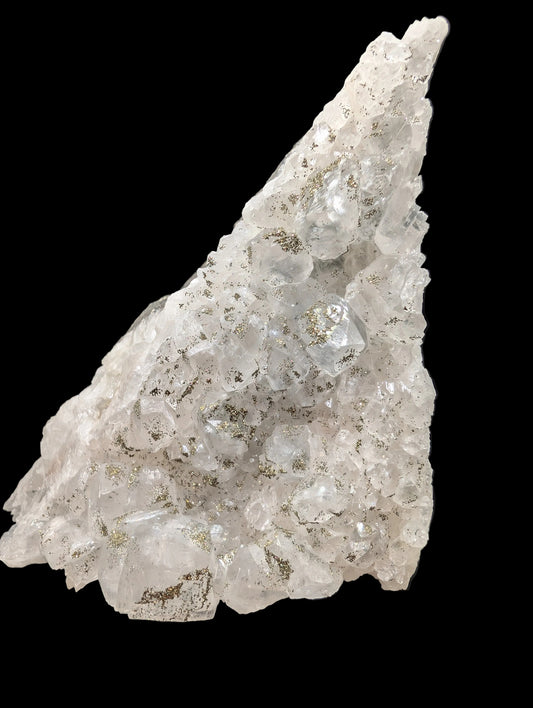 Pyrite on Calcite Cluster – UV Reactive Orange Fluorescence Crystal Specimen (400g)