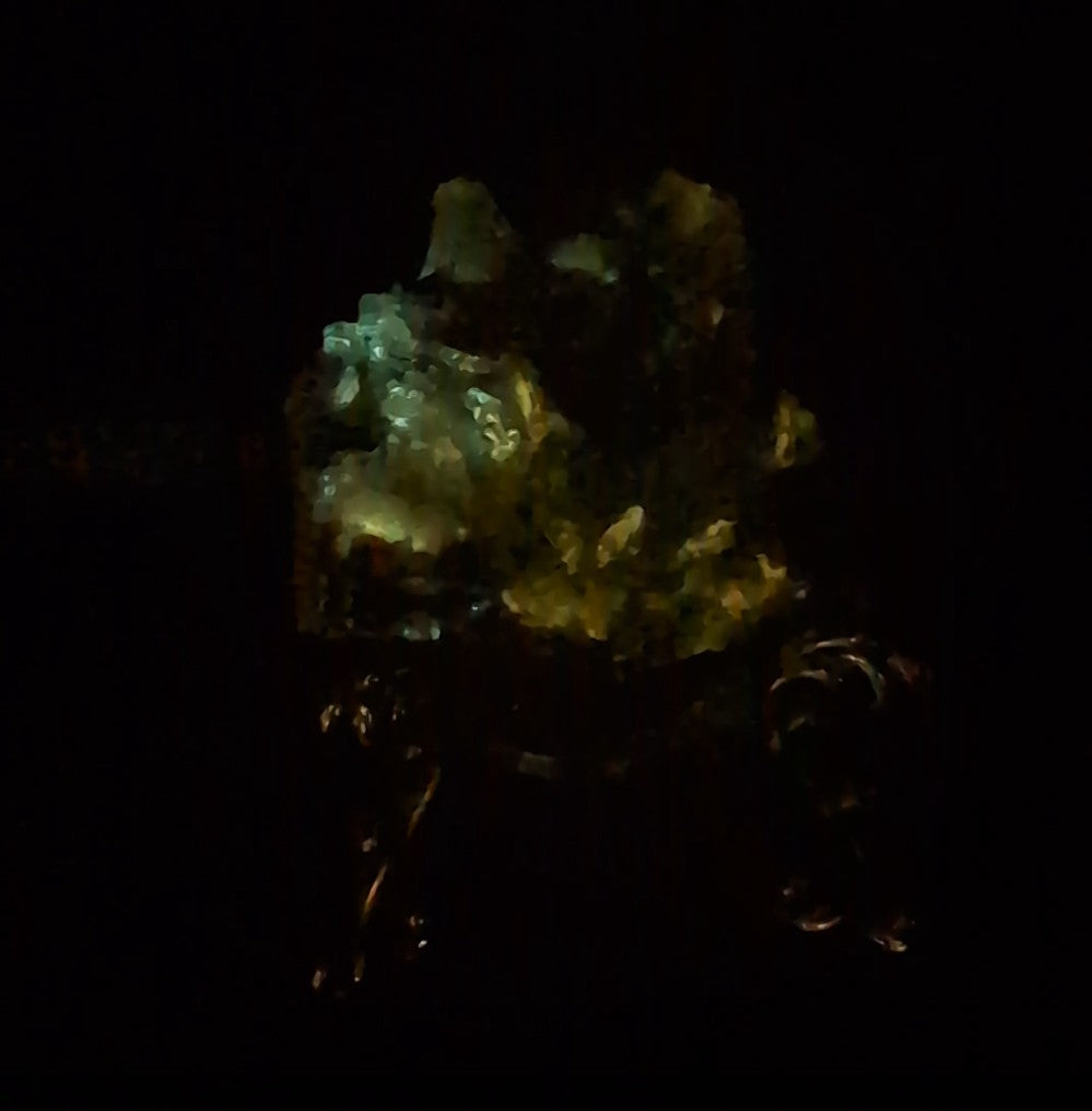 Rare UV Reactive Creedite & Fluorite Specimen – Phosphorescent Afterglow Mineral (111g)