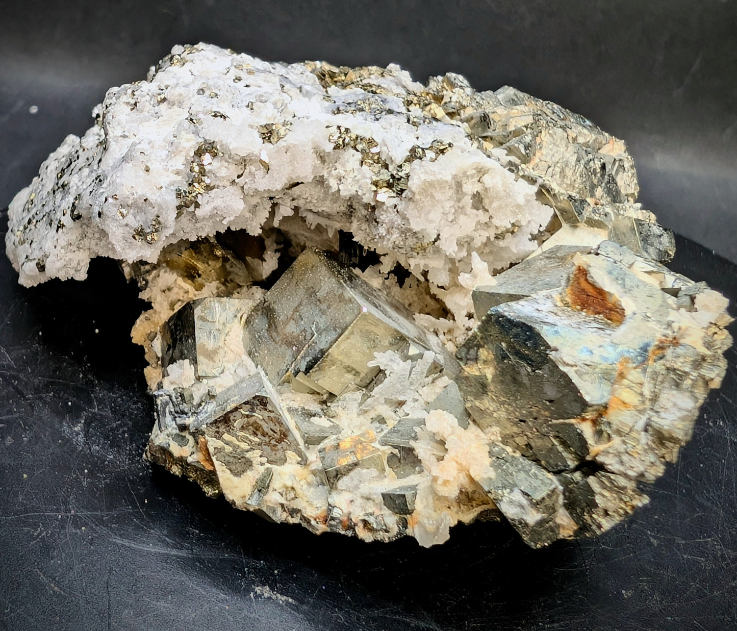 Large Pyrite Crystal Cluster on Quartz Matrix – Erongo, Namibia | Natural Collector Mineral Specimen