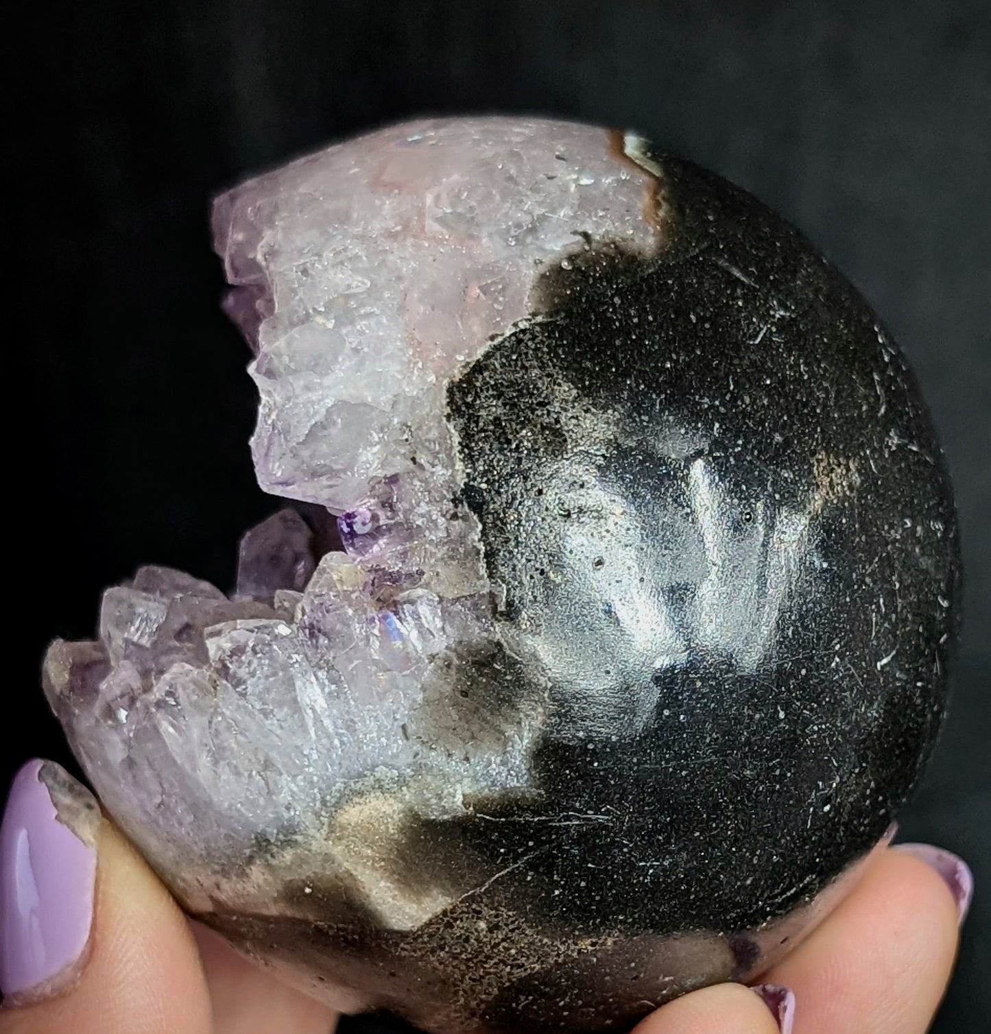 Chevron Amethyst Geode Sphere | Natural Crystal Sphere | 412g