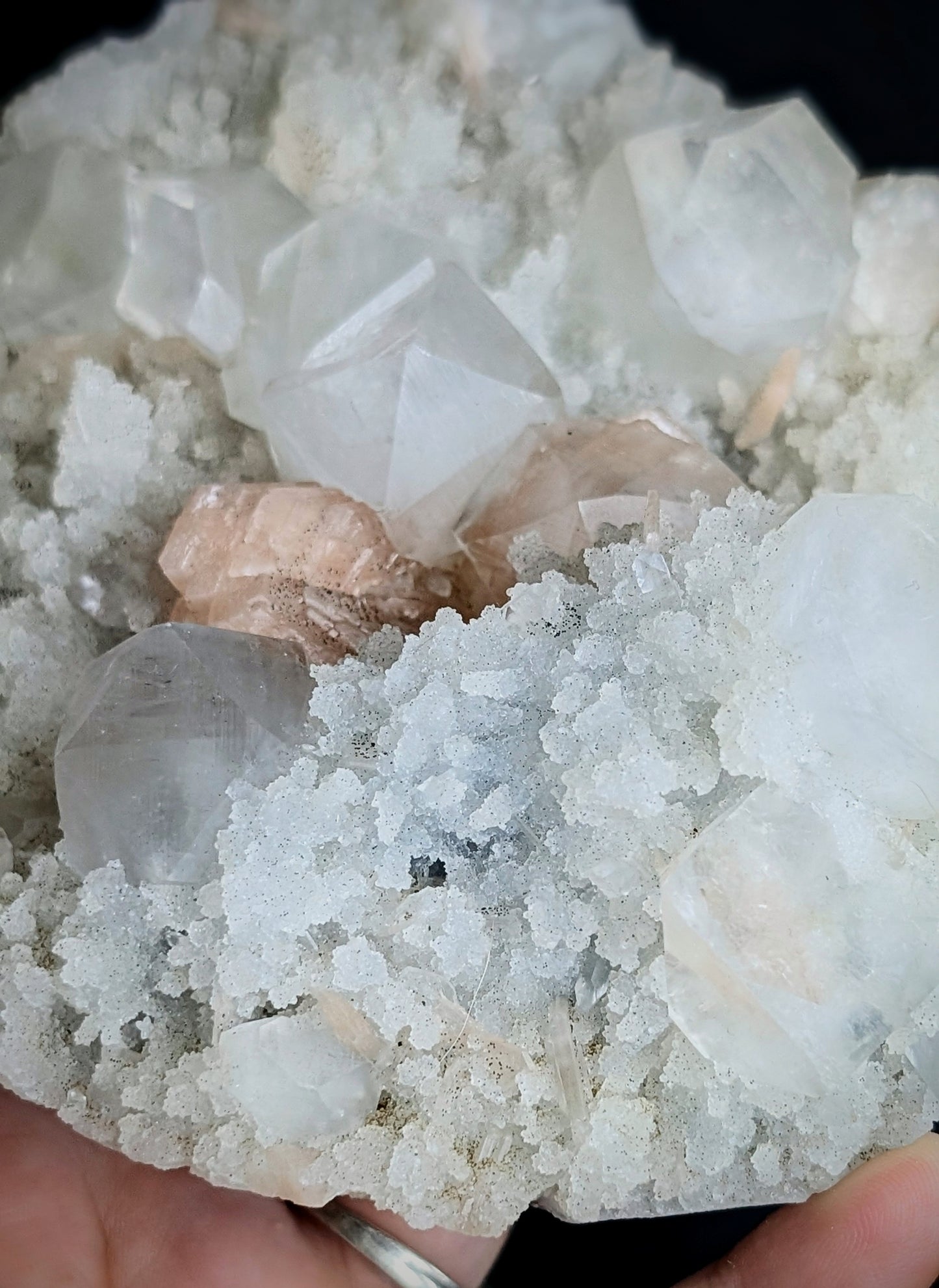 Apophyllite, Peach Stilbite & Botryoidal Chalcedony | India