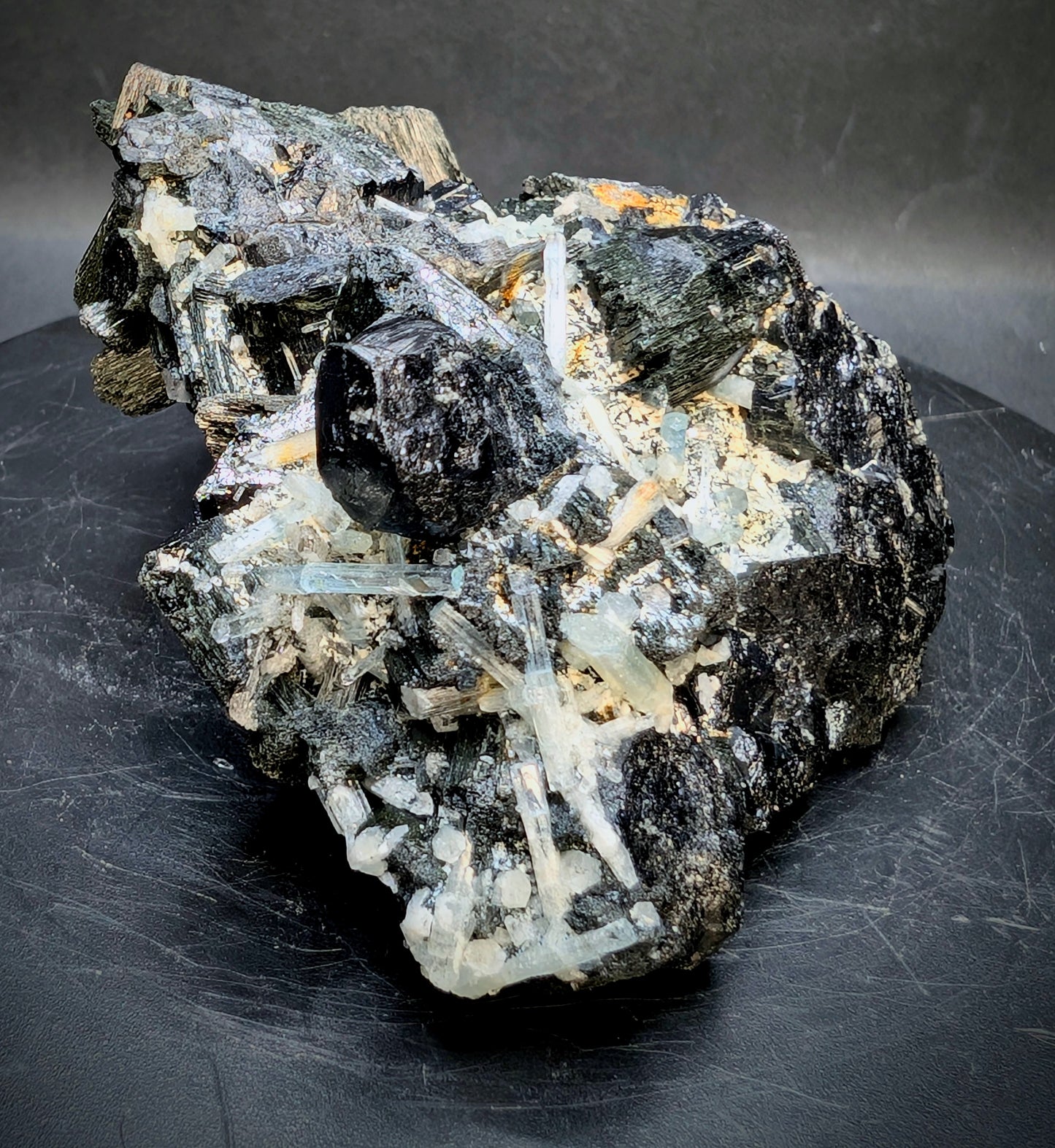 Namibian Black Tourmaline & Aquamarine Crystal Cluster – Natural Mineral Specimen – 174g