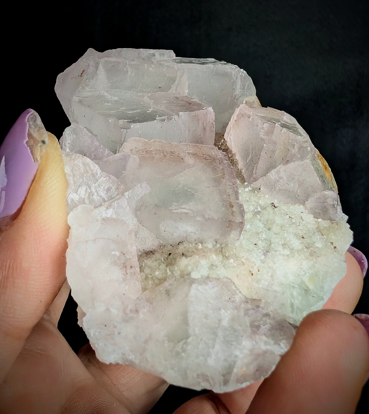 Pale Lavender Fluorite on Druzy Quartz | UV Reactive | 240g