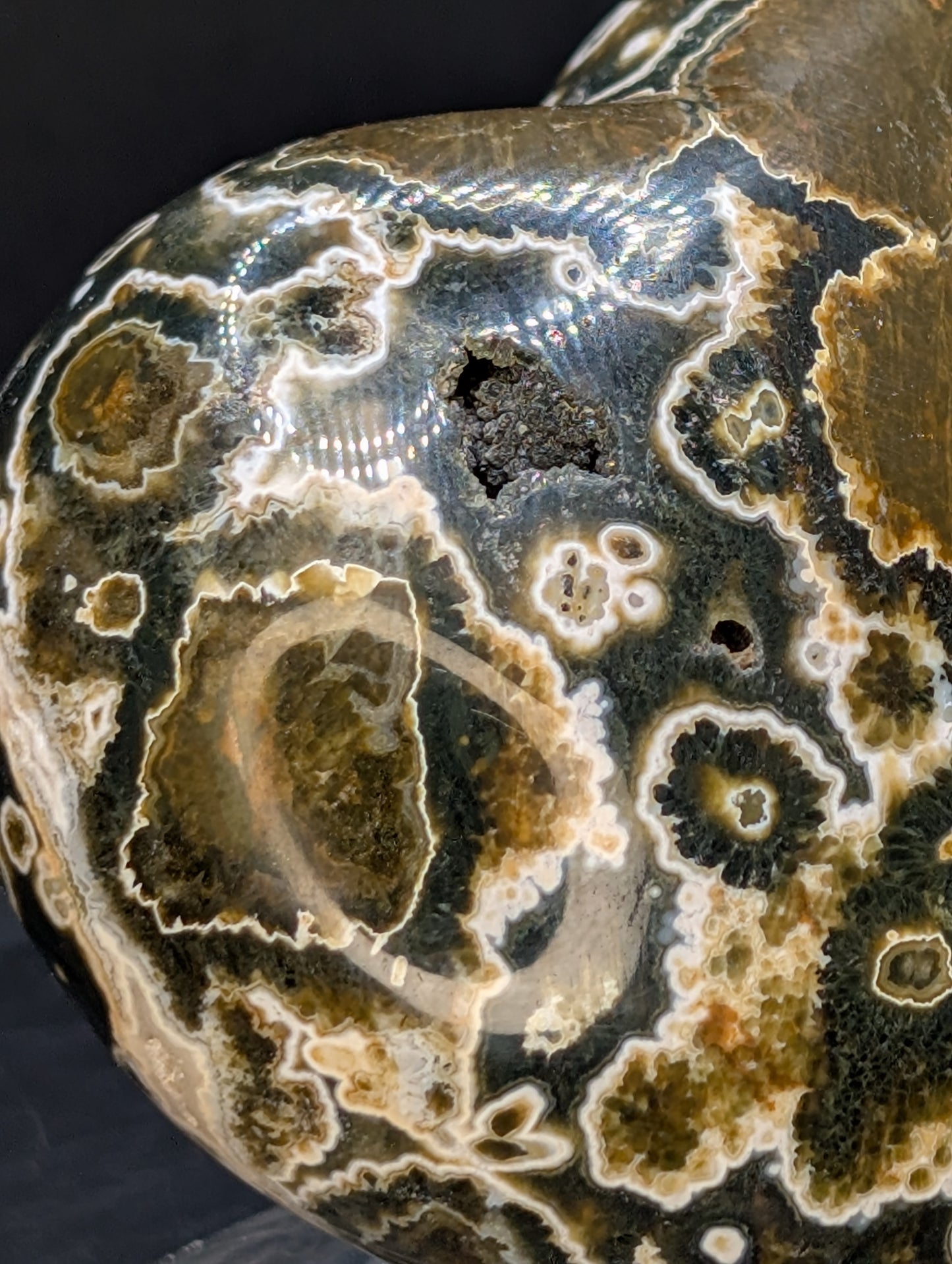 8th Vein Ocean Jasper Heart with Druzy Pocket | Polished Ocean Jasper Crystal Heart | Orbicular Jasper from Madagascar | 337g