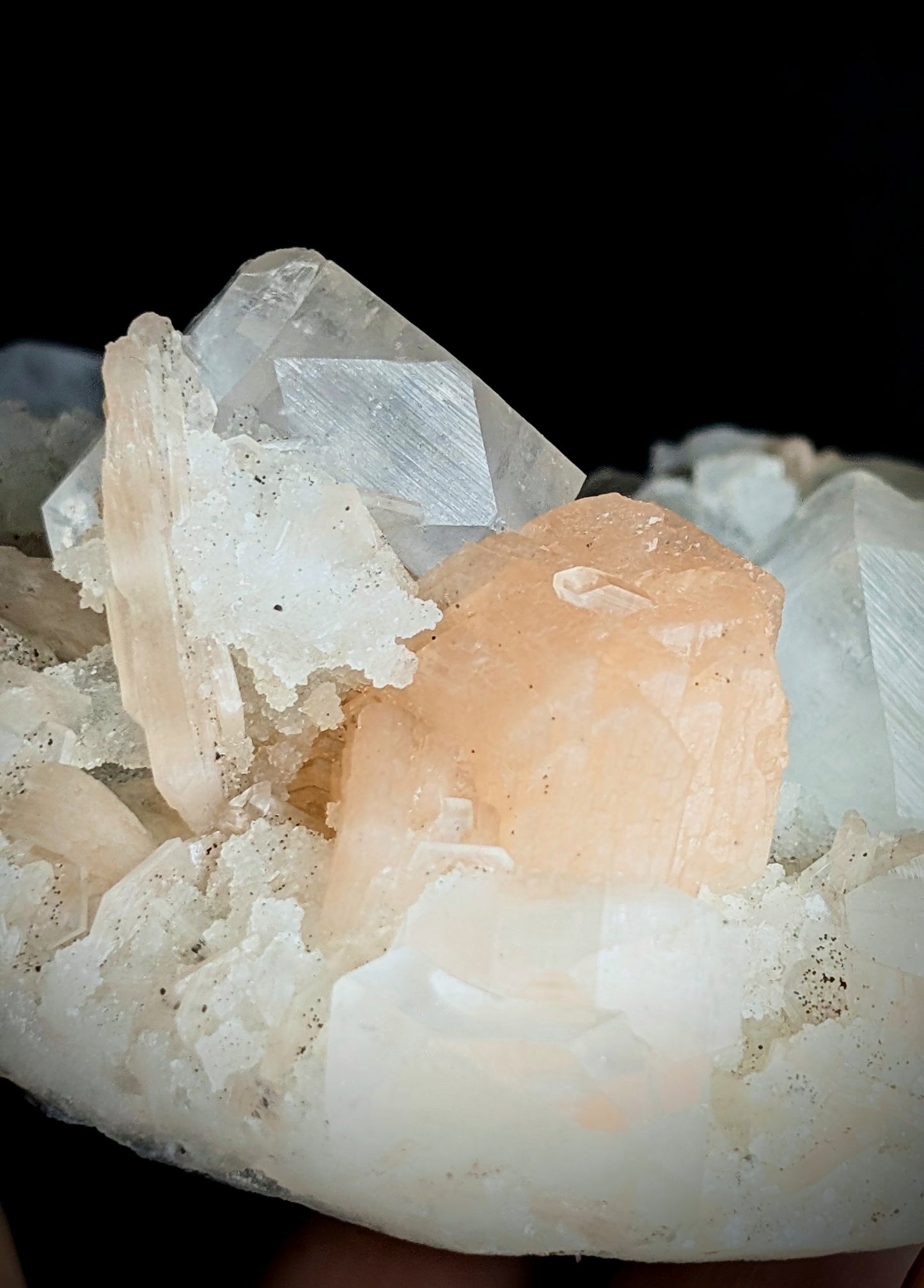 Premium Apophyllite with Peach Stilbite & Druzy Chalcedony | India