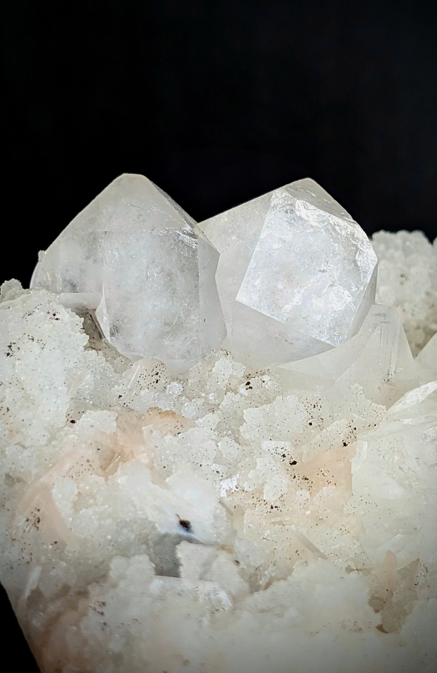 Premium Apophyllite with Peach Stilbite & Druzy Chalcedony | India