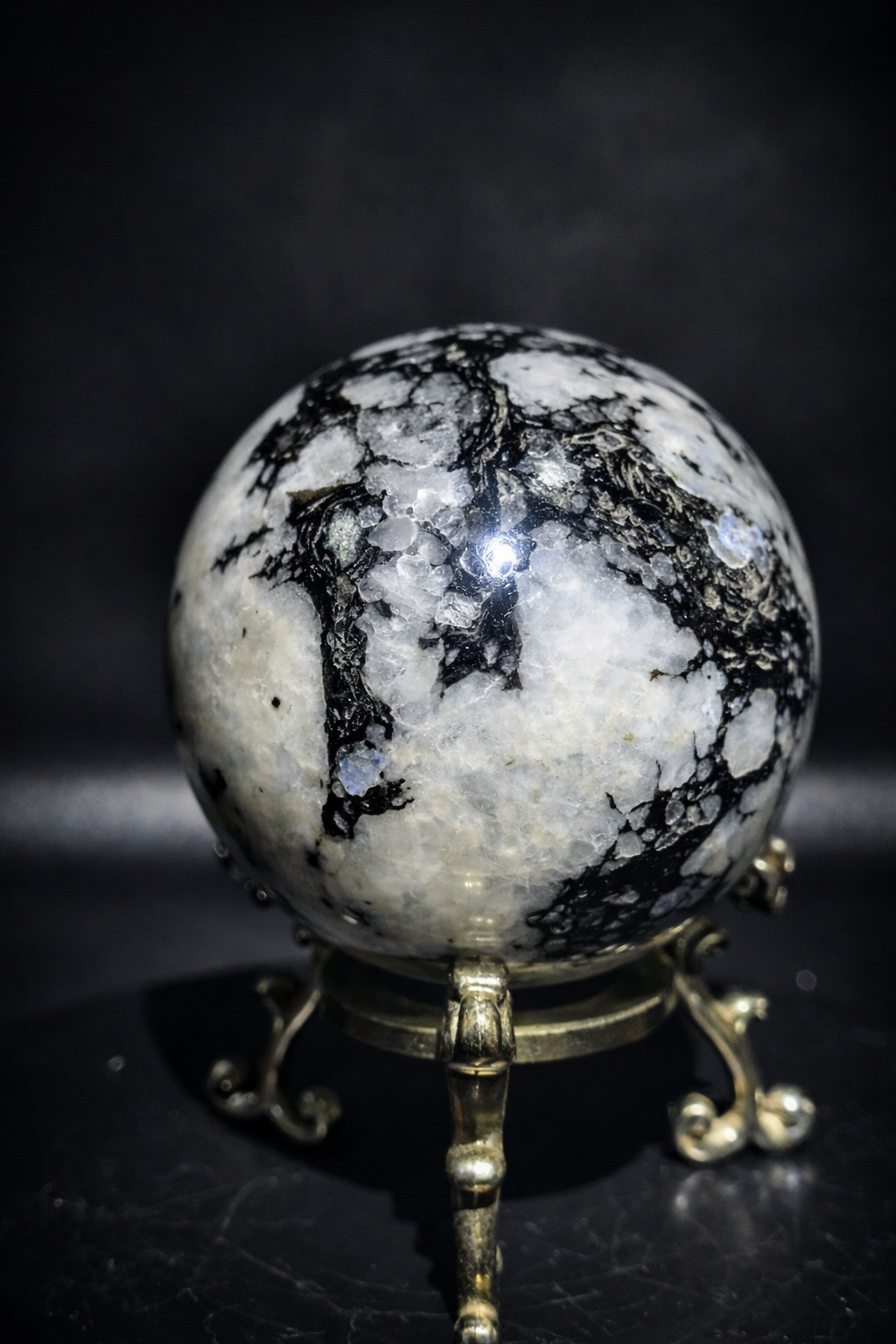 Rainbow Moonstone Sphere with Black Tourmaline (UV Reactive) – Flash Crystal Ball 197g