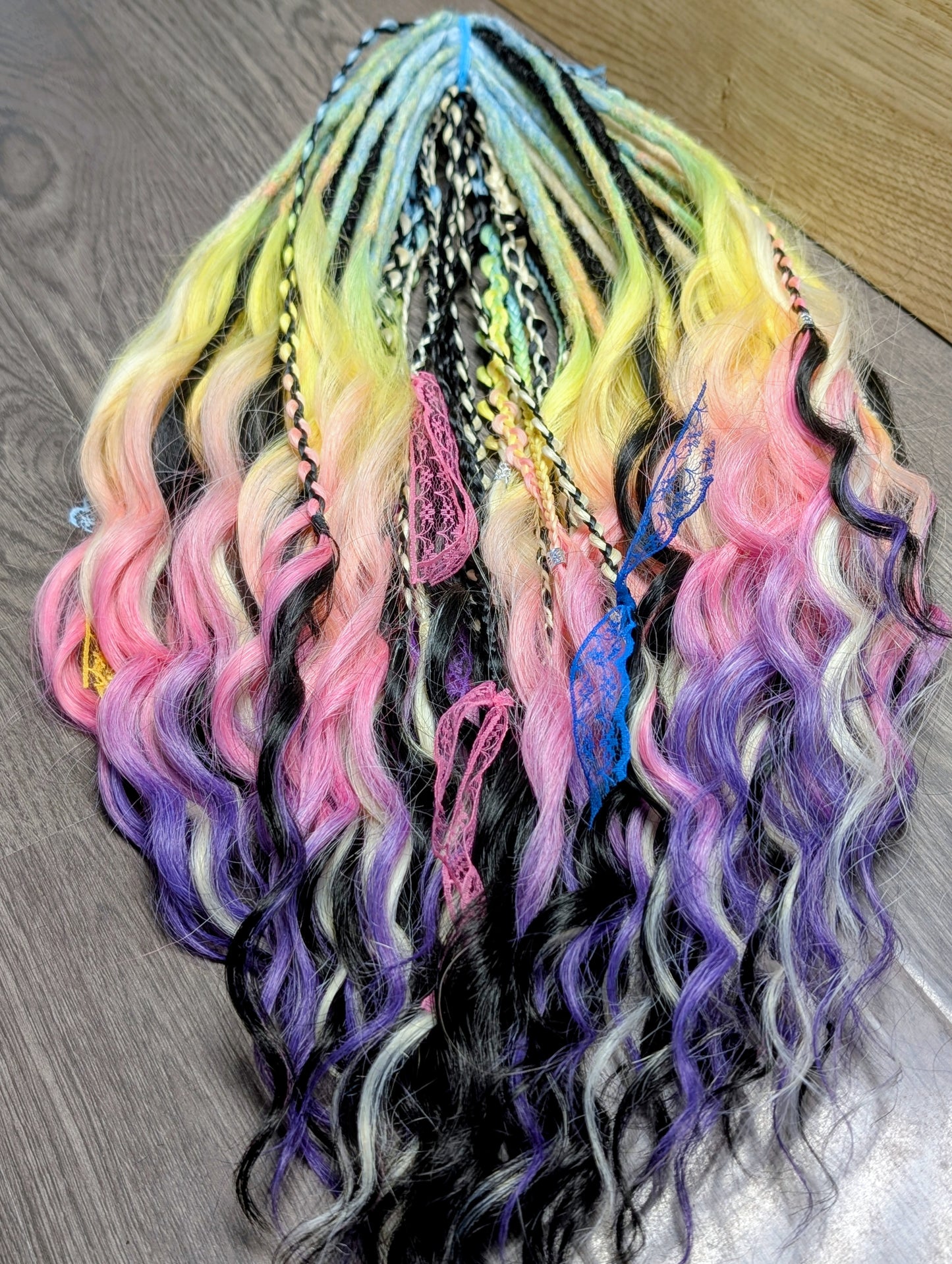 Pastel Rainbow Dreadlock Extensions – Wavy DE Festival Dreads