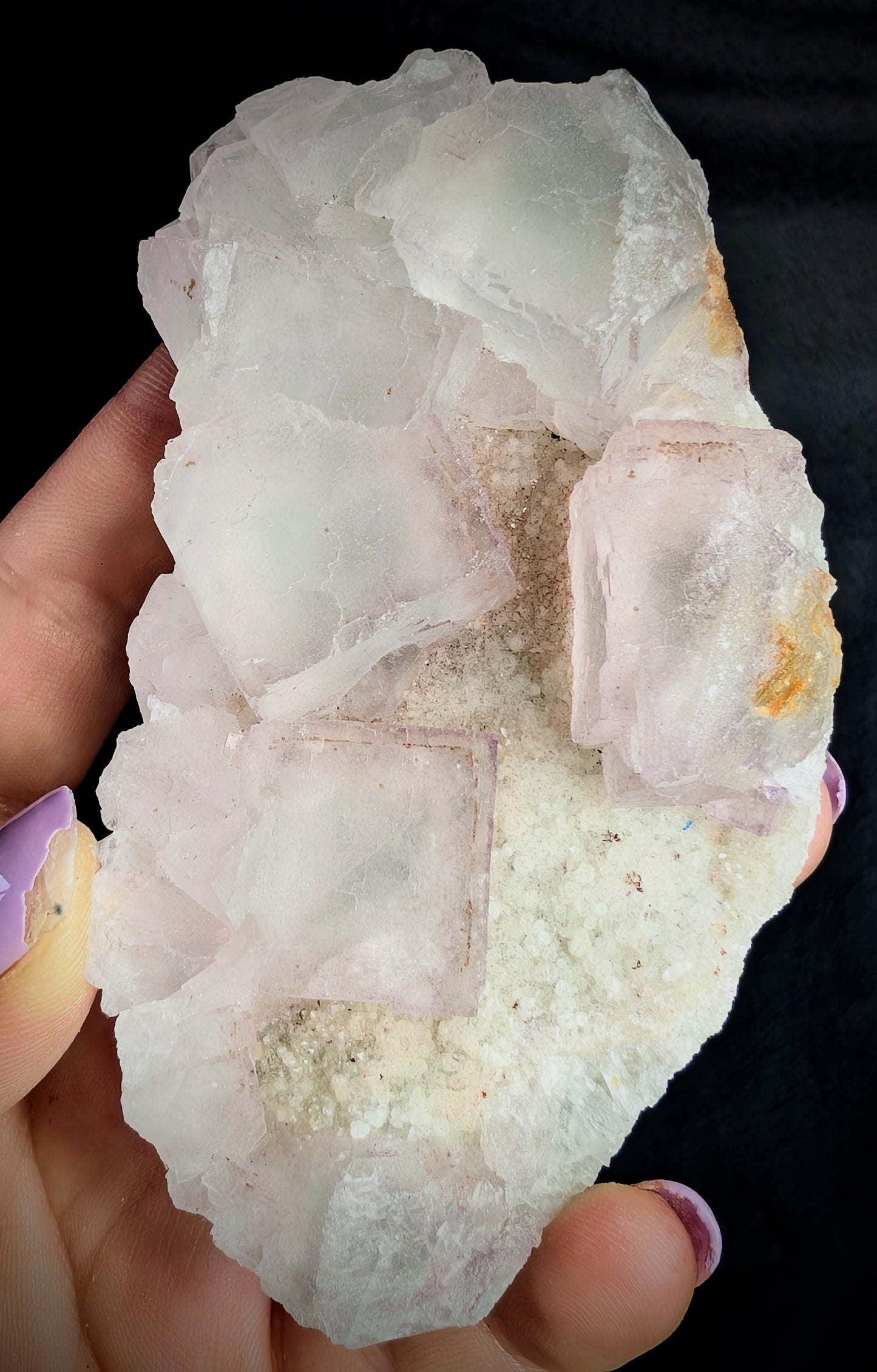 Pale Lavender Fluorite on Druzy Quartz | UV Reactive | 240g