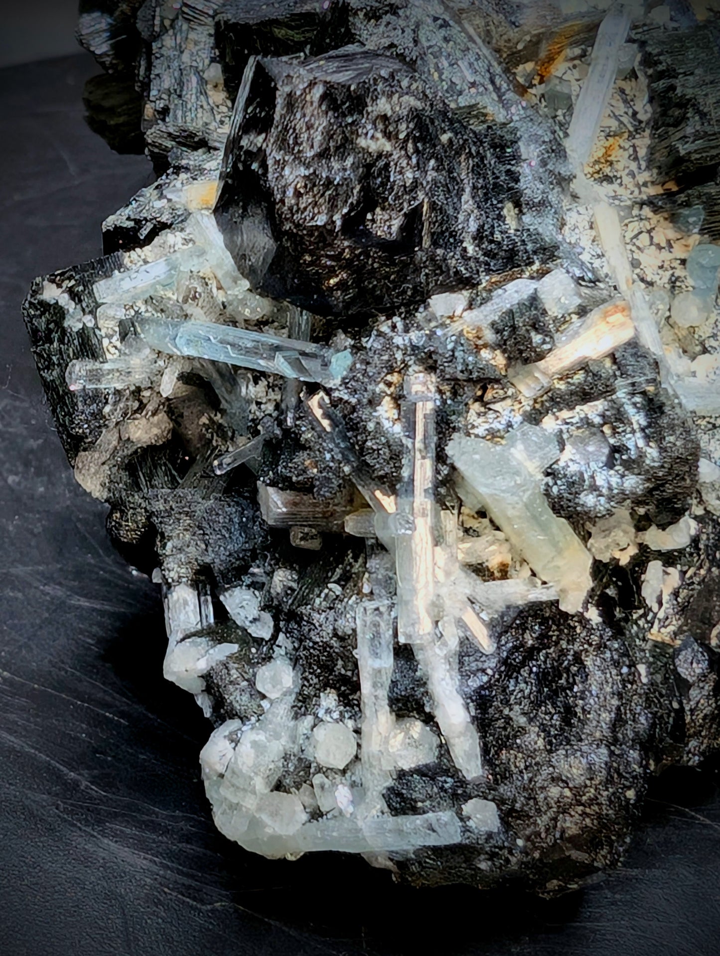 Namibian Black Tourmaline & Aquamarine Crystal Cluster – Natural Mineral Specimen – 174g