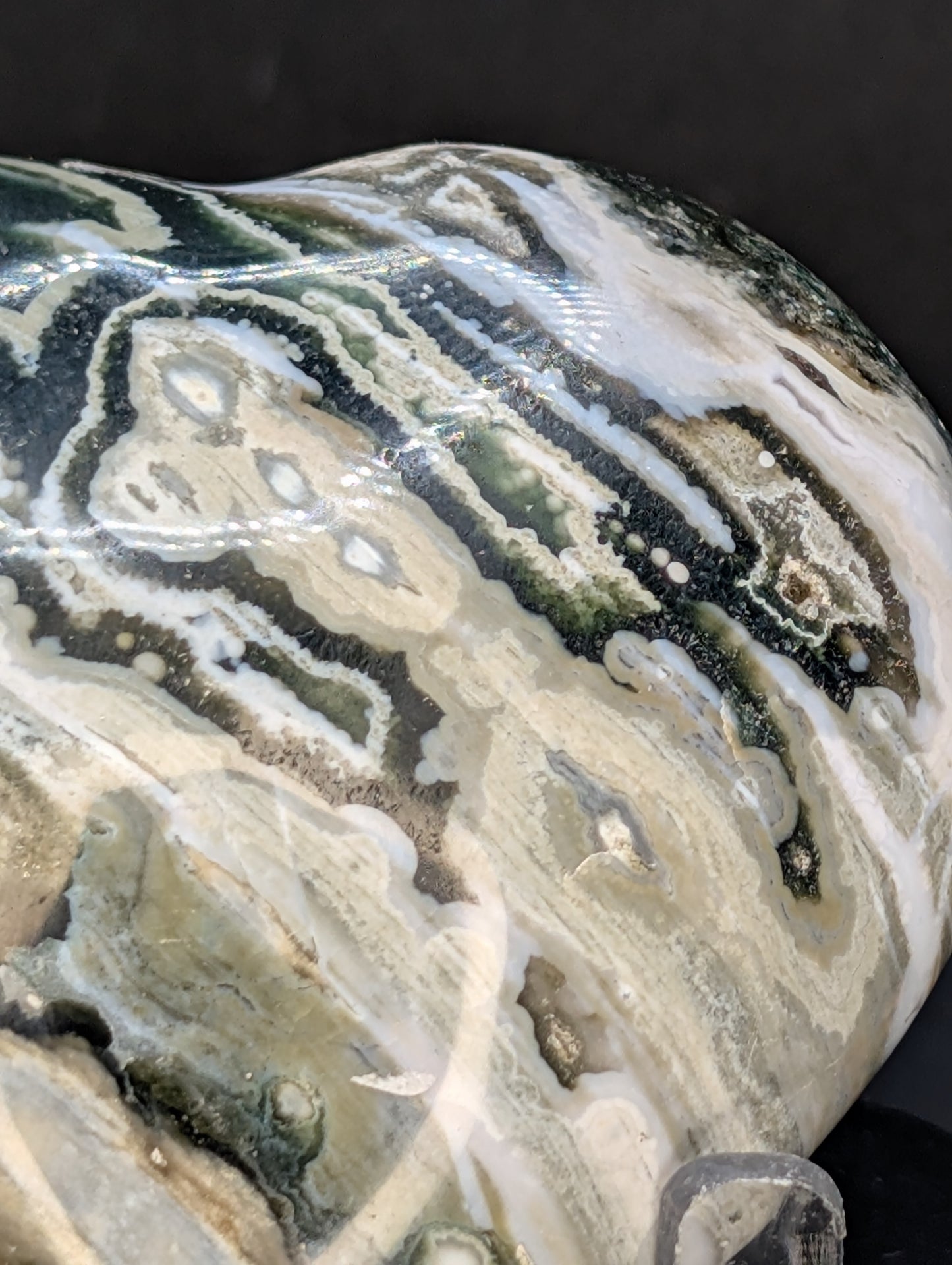 Ocean Jasper Heart with Druzy Pocket – Polished Orbicular Jasper from Madagascar – 270g