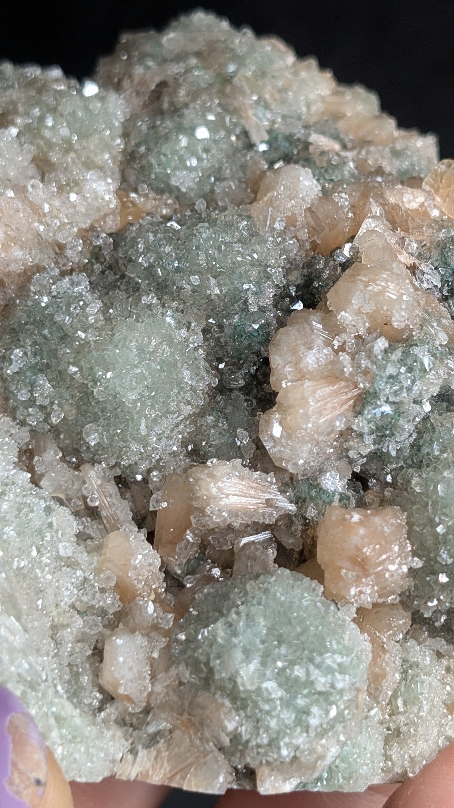 Green Apophyllite, Stilbite & Druzy Quartz Cluster | Natural Indian Zeolite Mineral Specimen | 251g