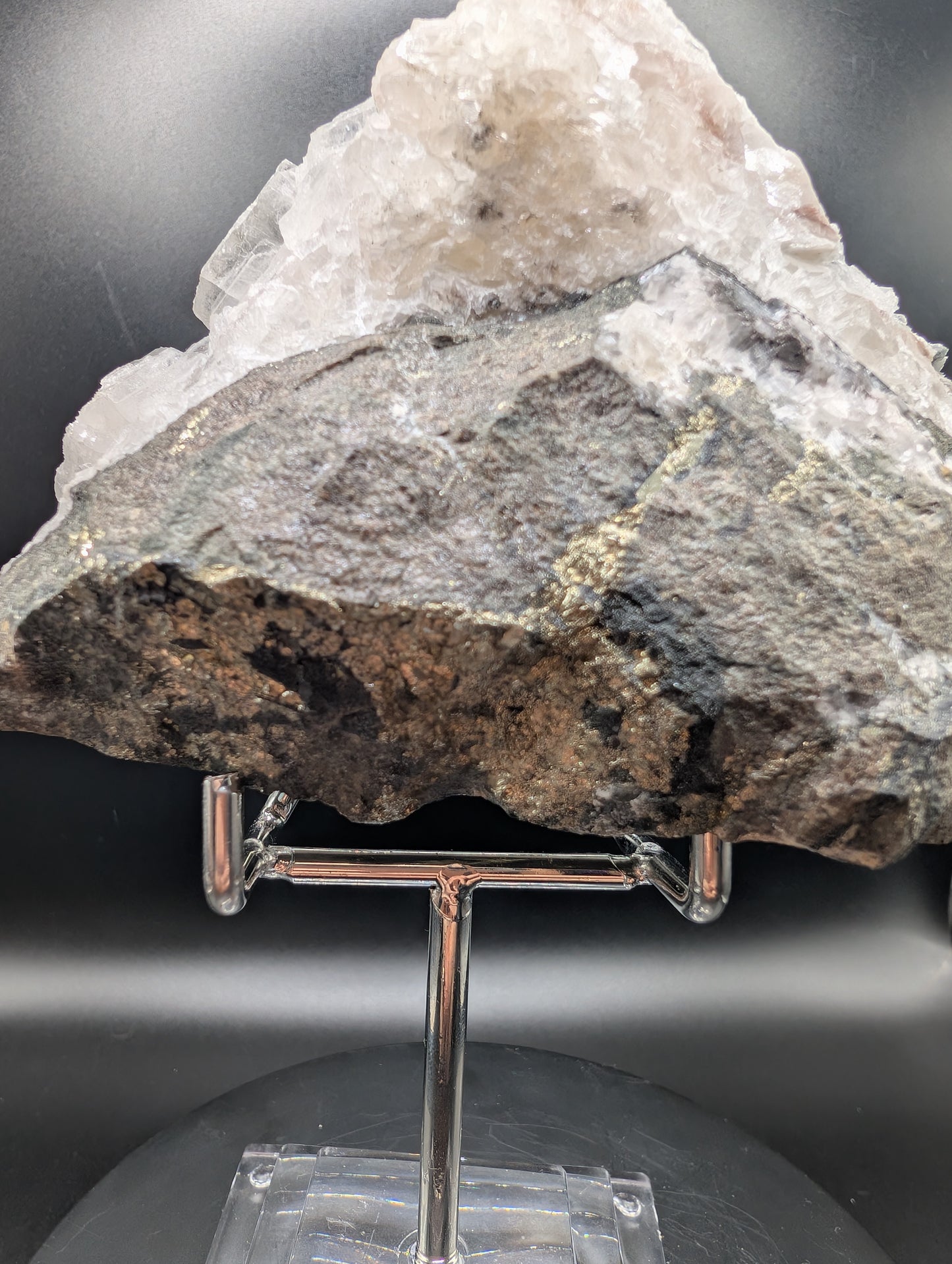 Pyrite on Calcite Cluster – UV Reactive Orange Fluorescence Crystal Specimen (400g)