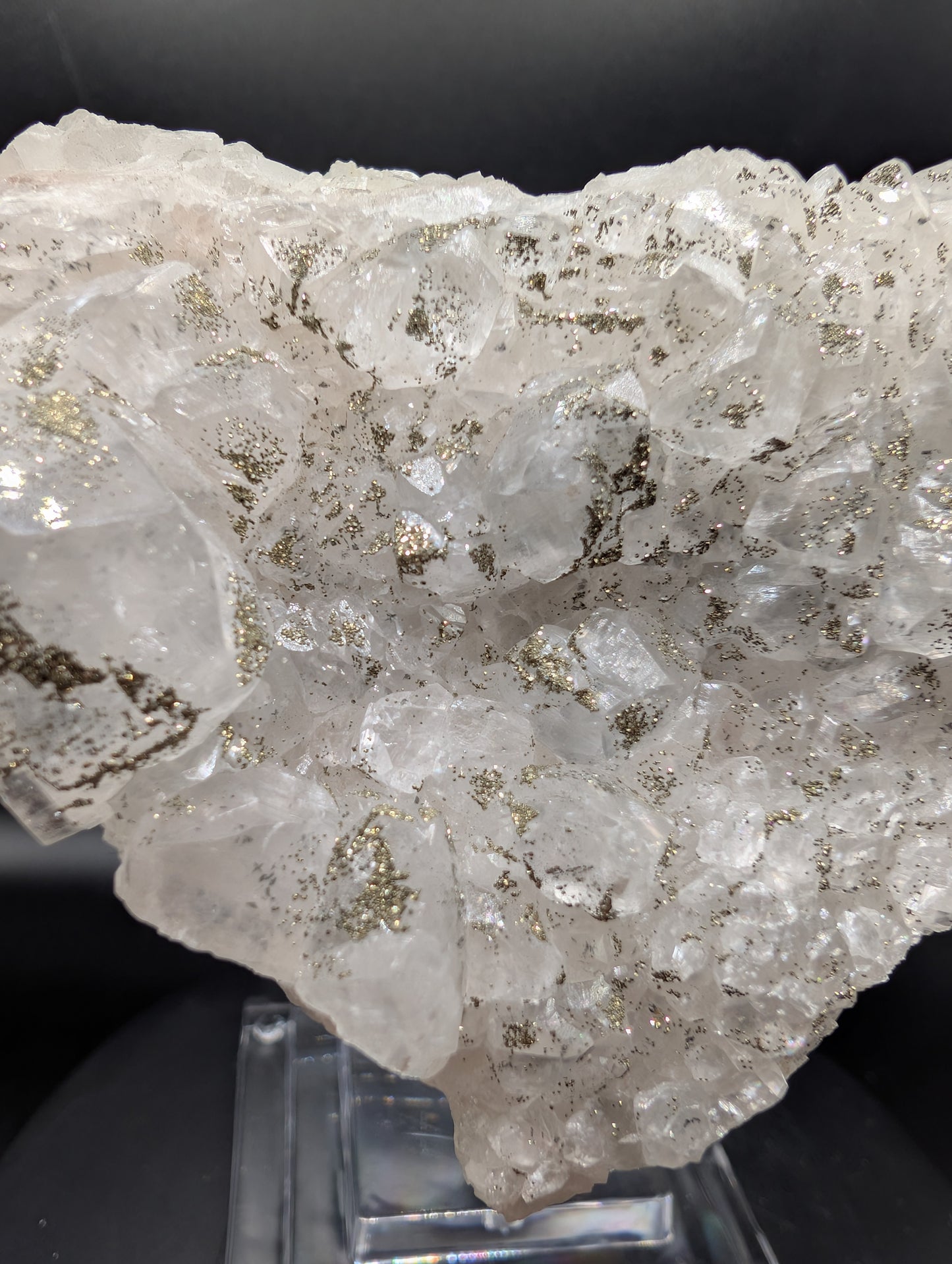 Pyrite on Calcite Cluster – UV Reactive Orange Fluorescence Crystal Specimen (400g)