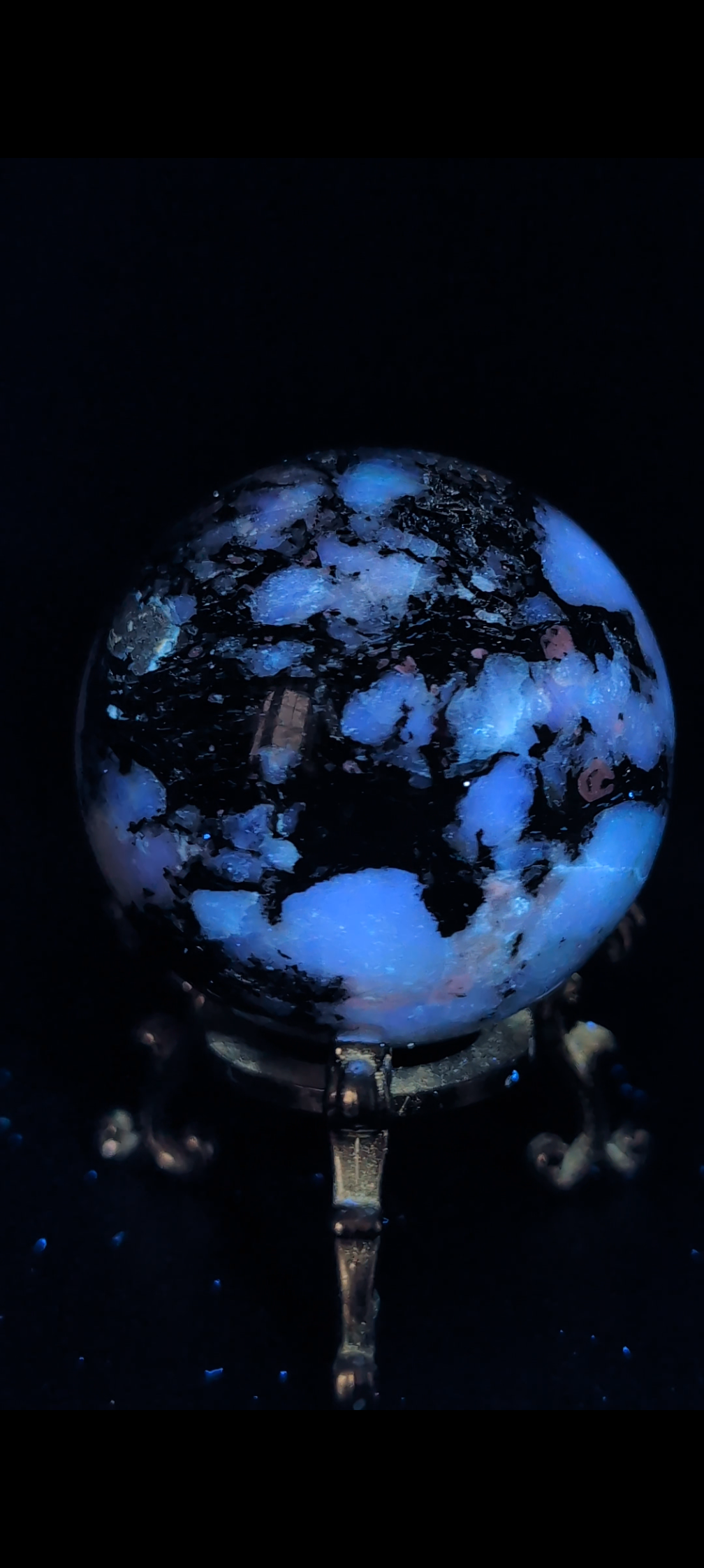 Rainbow Moonstone Sphere with Black Tourmaline (UV Reactive) – Flash Crystal Ball 197g