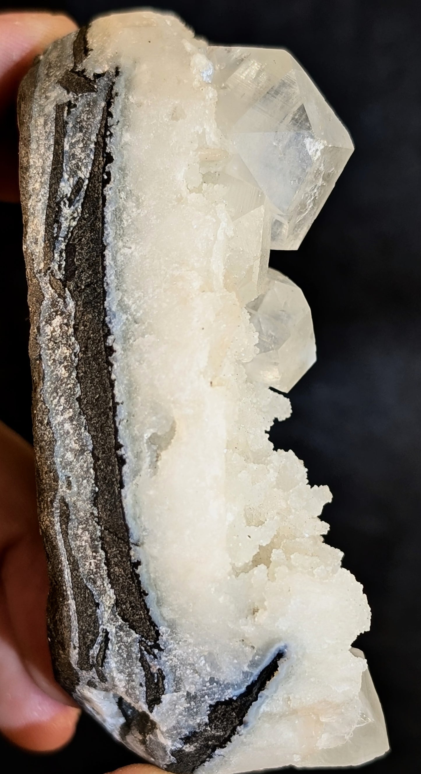 White Apophyllite on Druzy Chalcedony with Stilbite | Indian Zeolite Crystal | 240g