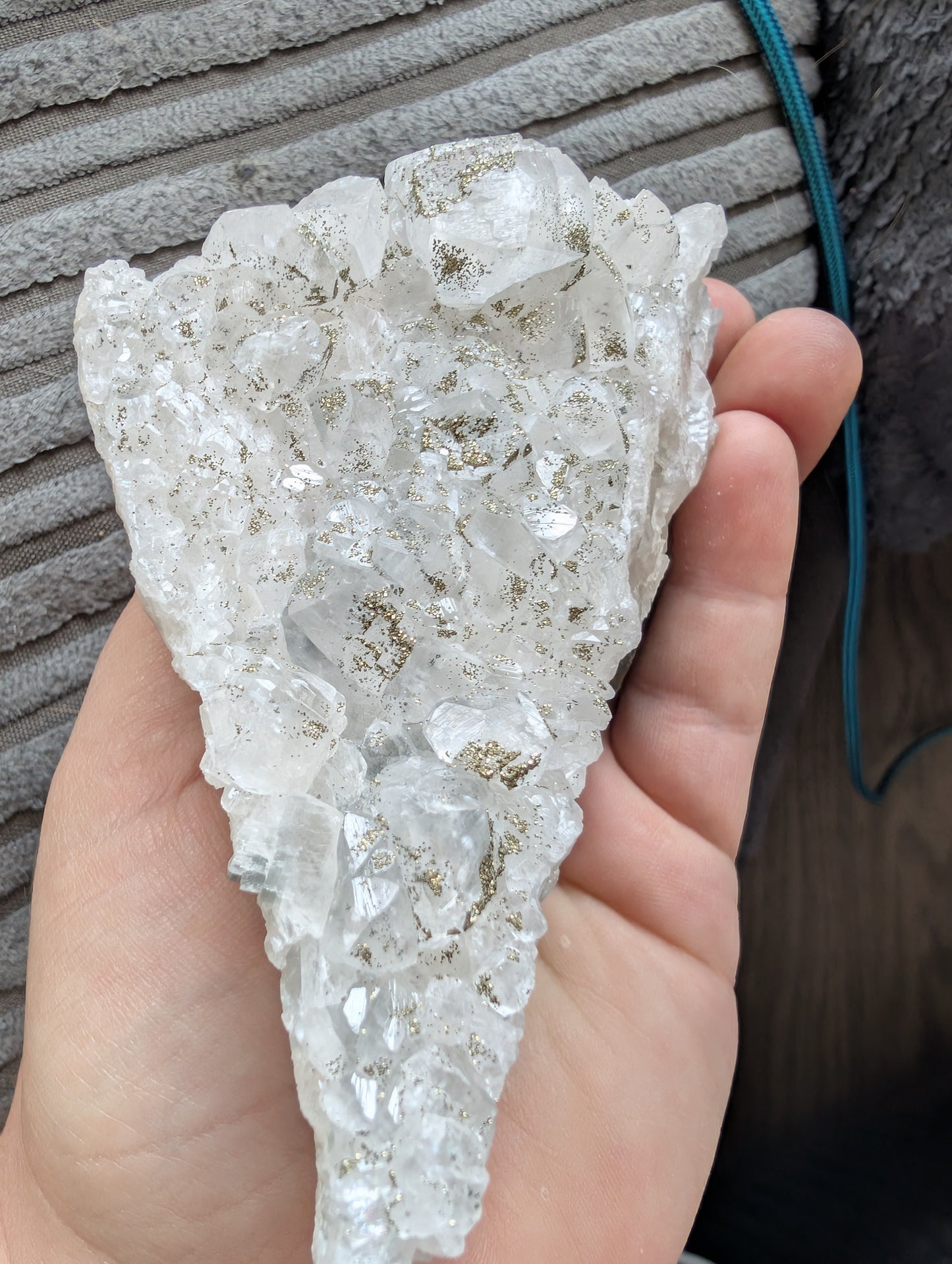 Pyrite on Calcite Cluster – UV Reactive Orange Fluorescence Crystal Specimen (400g)