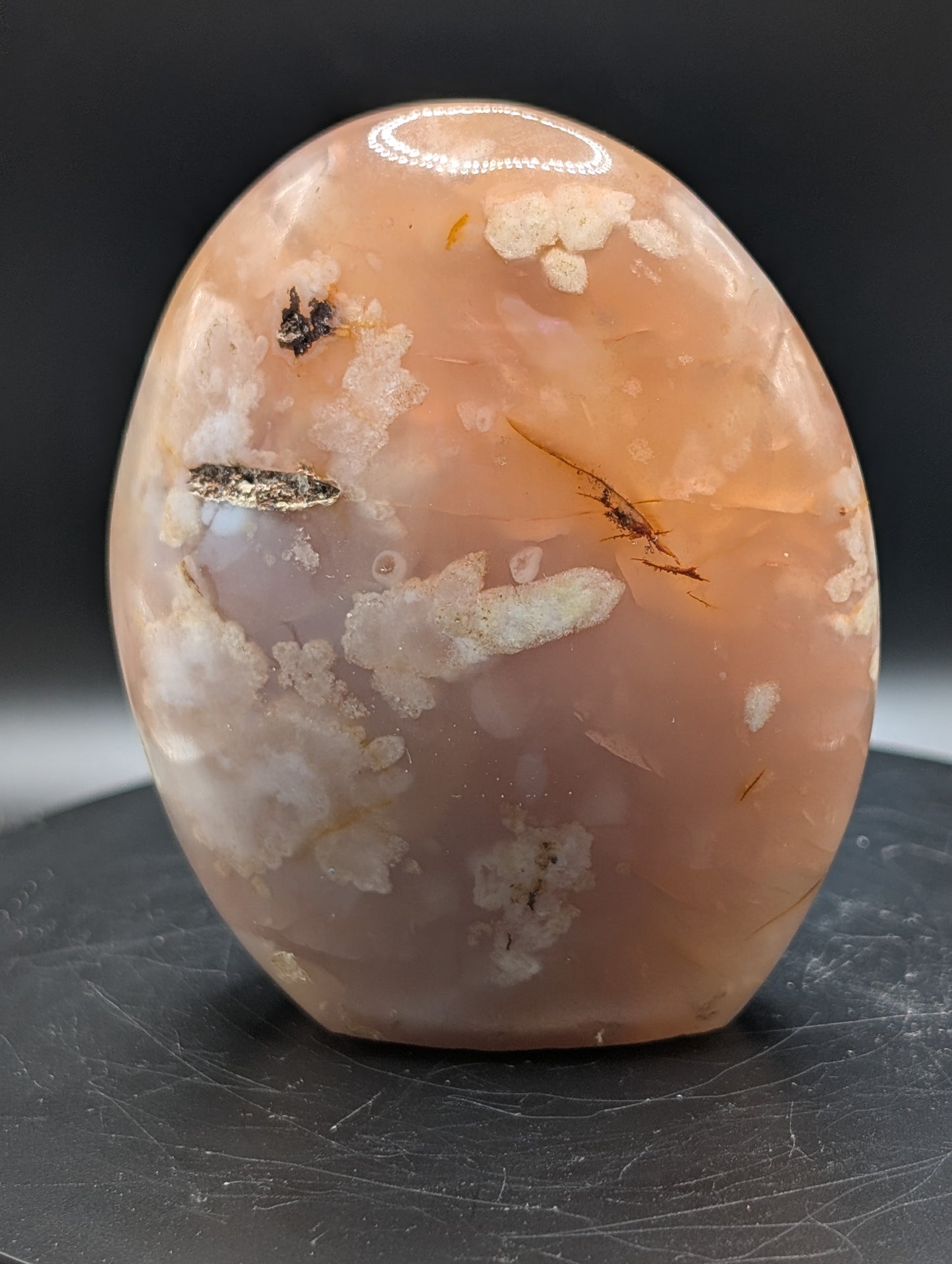 Flower Agate Freeform – UV Reactive Crystal – Peach Agate with Plume Inclusions – 200g