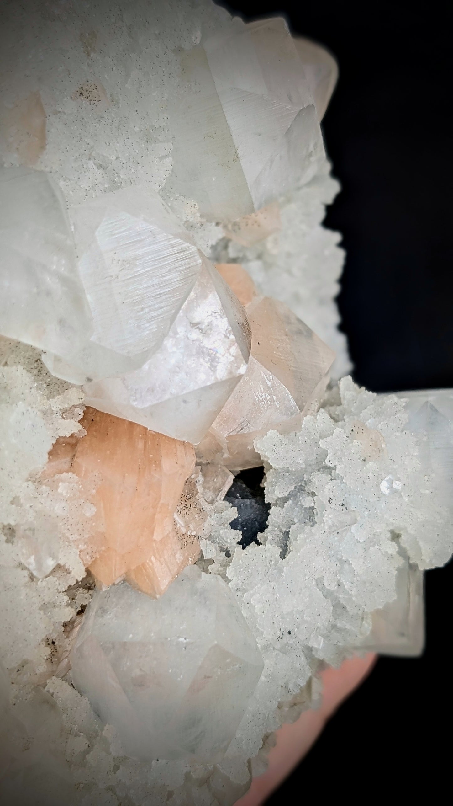 Apophyllite, Peach Stilbite & Botryoidal Chalcedony | India