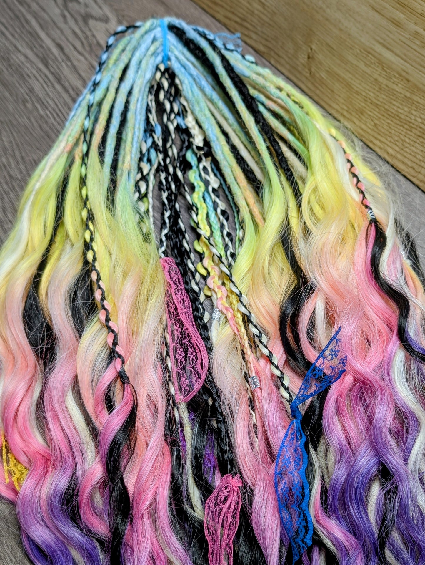 Pastel Rainbow Dreadlock Extensions – Wavy DE Festival Dreads