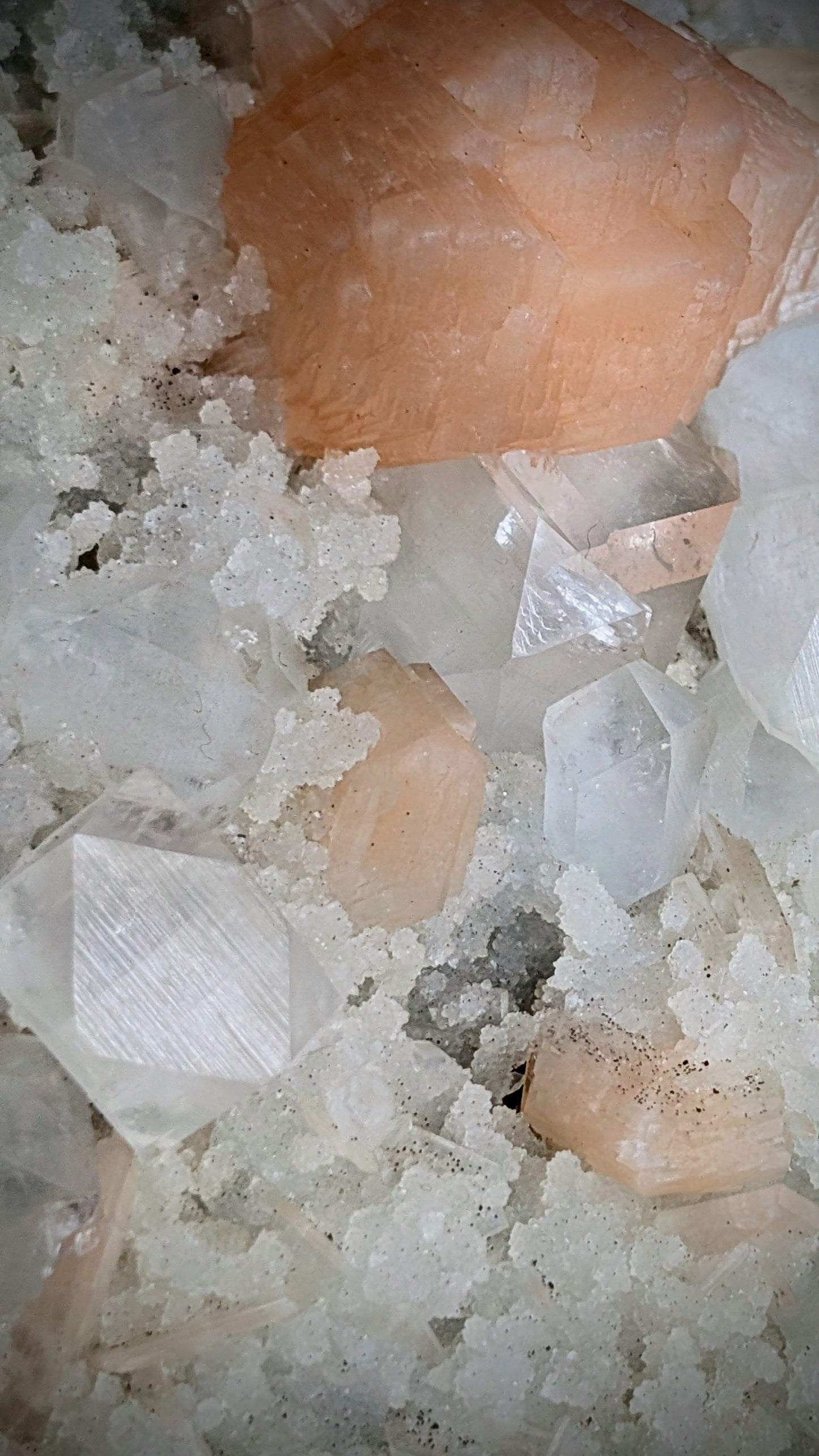 Premium Apophyllite with Peach Stilbite on Druzy Chalcedony | Maharashtra, India