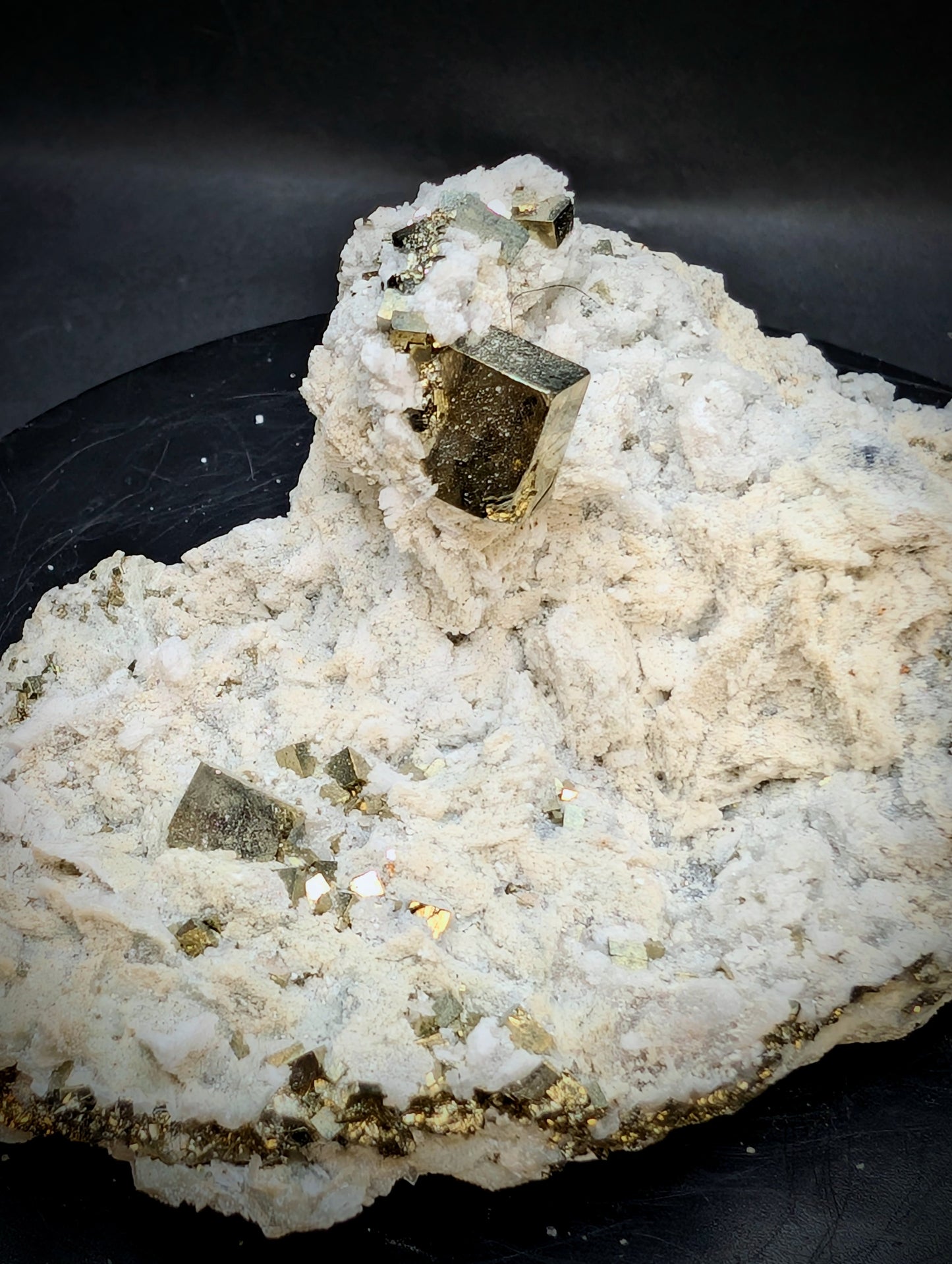Pyrite Crystal Cluster on Quartz Matrix – Erongo, Namibia | Natural Cubic Pyrite Mineral Specimen