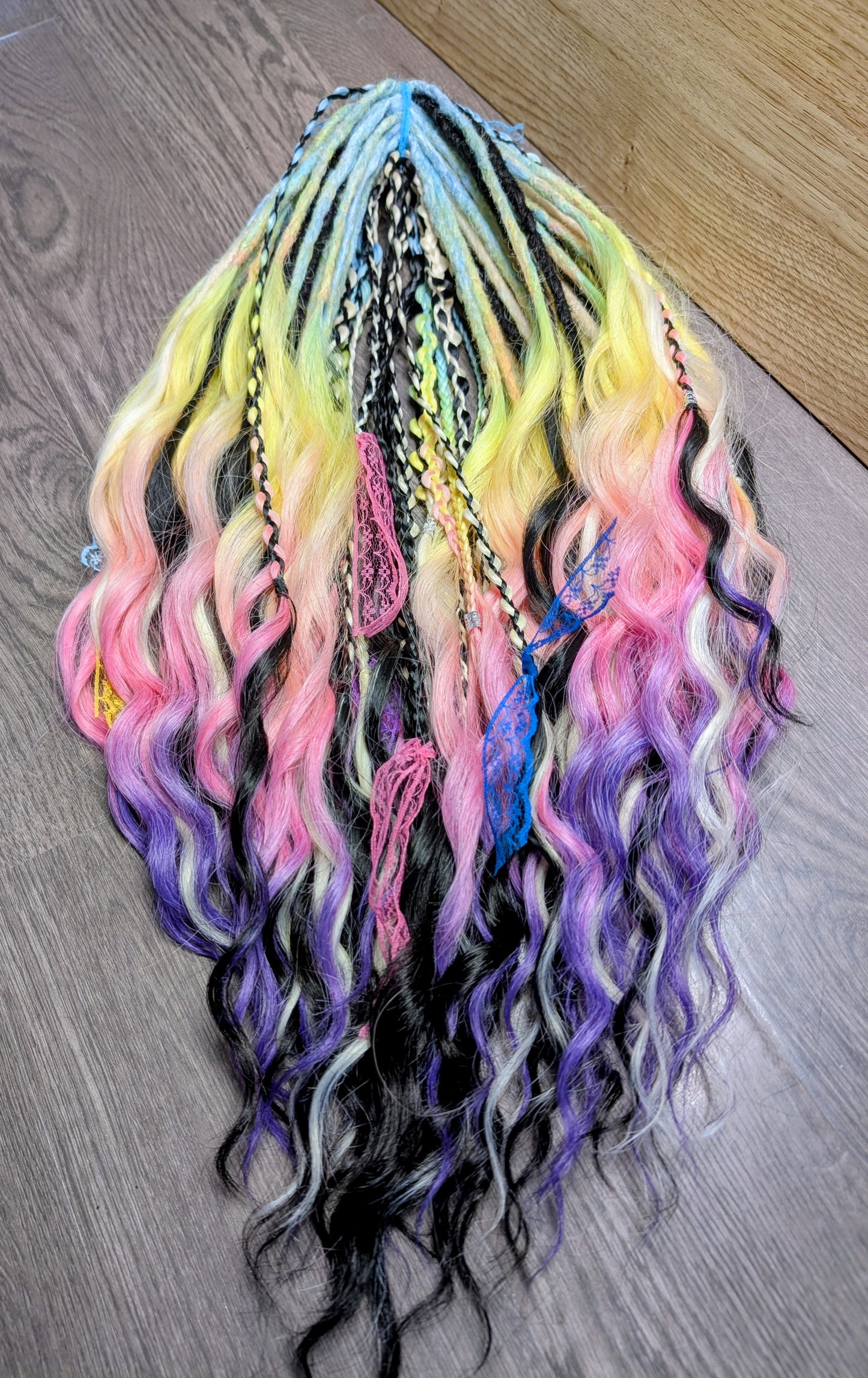 Pastel Rainbow Dreadlock Extensions – Wavy DE Festival Dreads