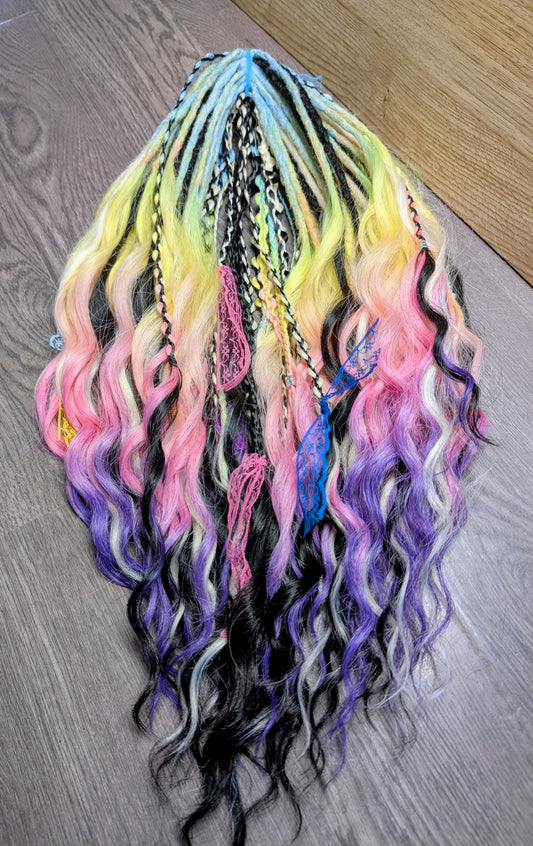 Pastel Rainbow Dreadlock Extensions – Wavy DE Festival Dreads