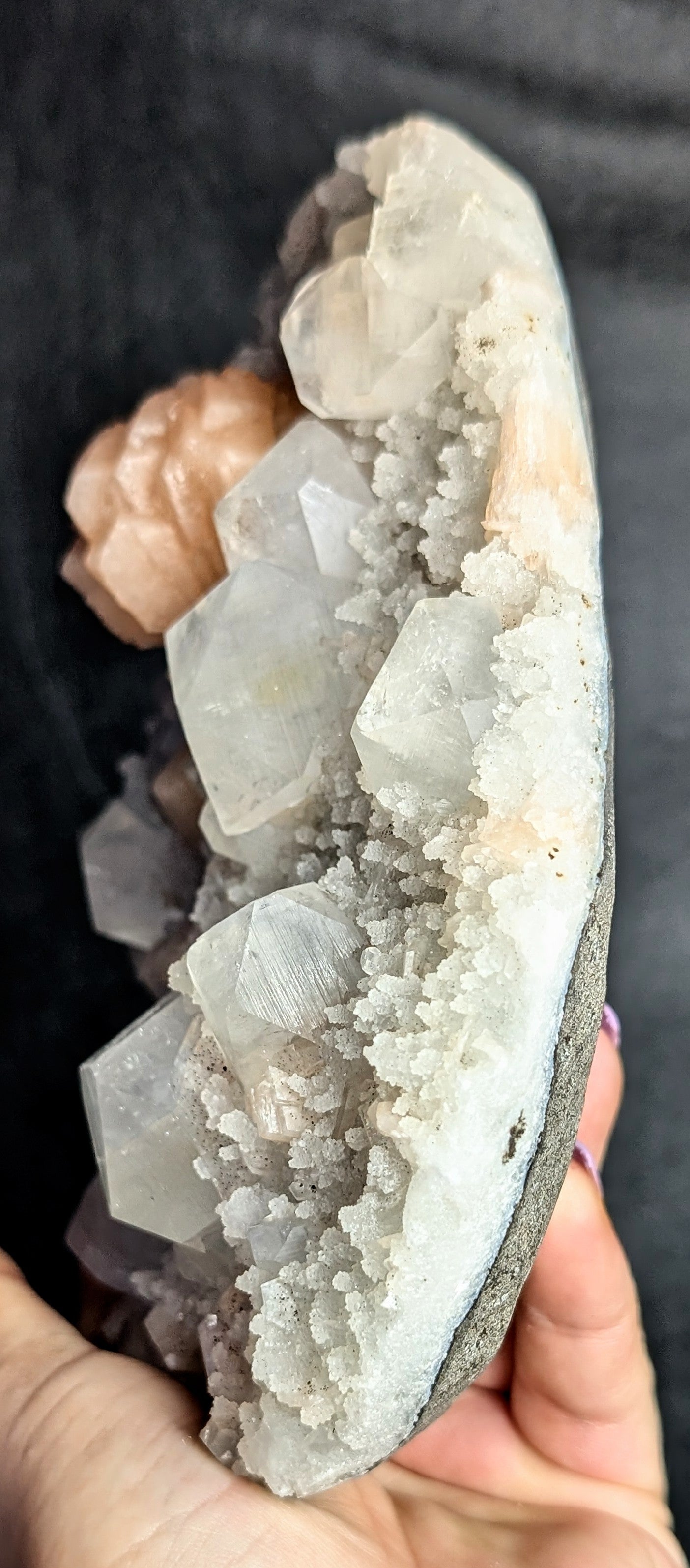 Premium Apophyllite with Peach Stilbite on Druzy Chalcedony | Maharashtra, India