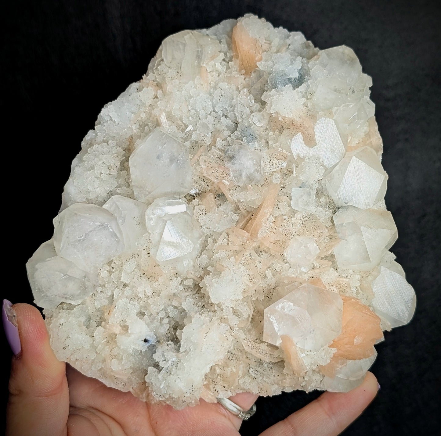 Premium Apophyllite with Peach Stilbite & Druzy Chalcedony | India